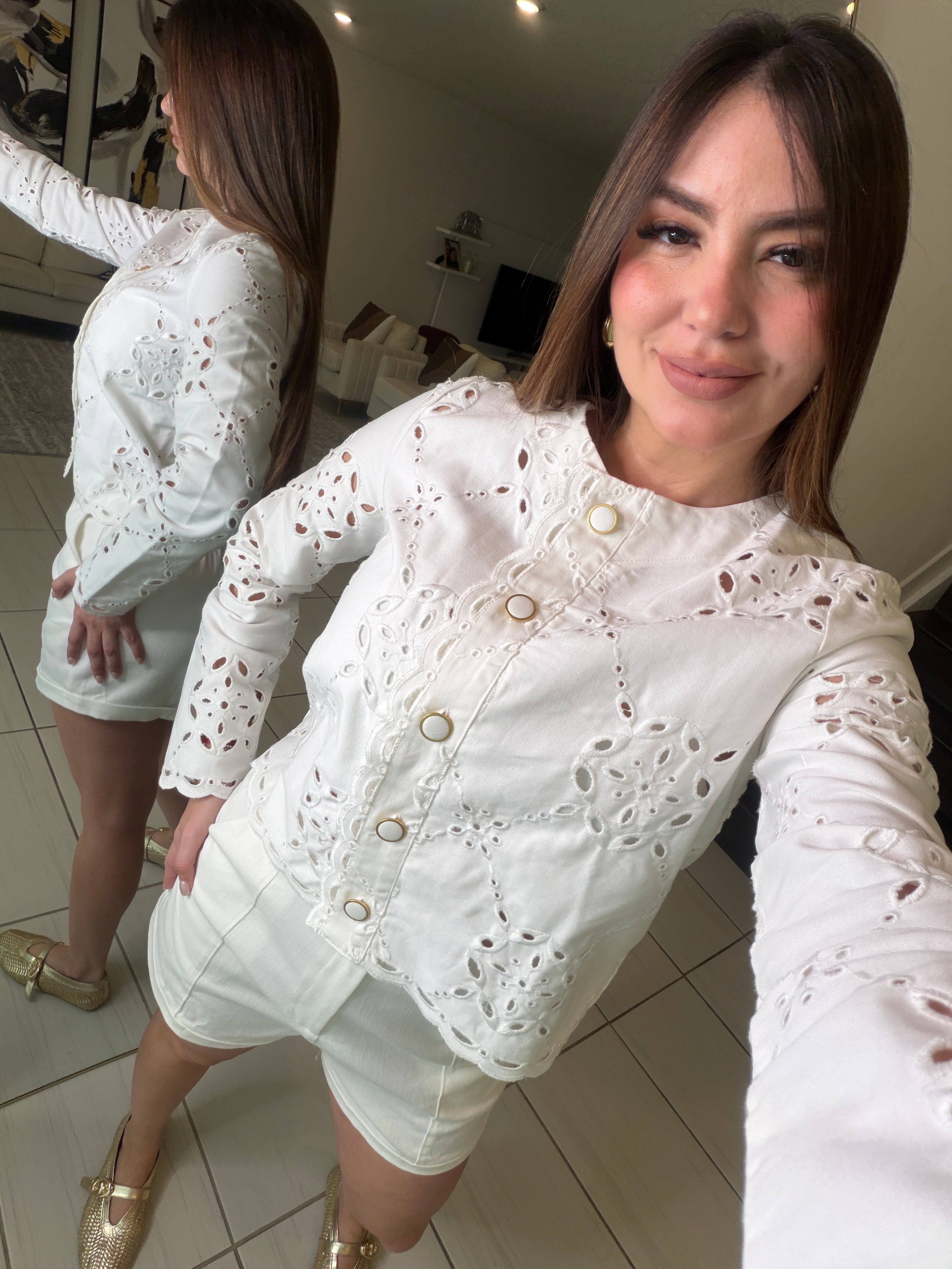 Decorative Eyelet White Jacket