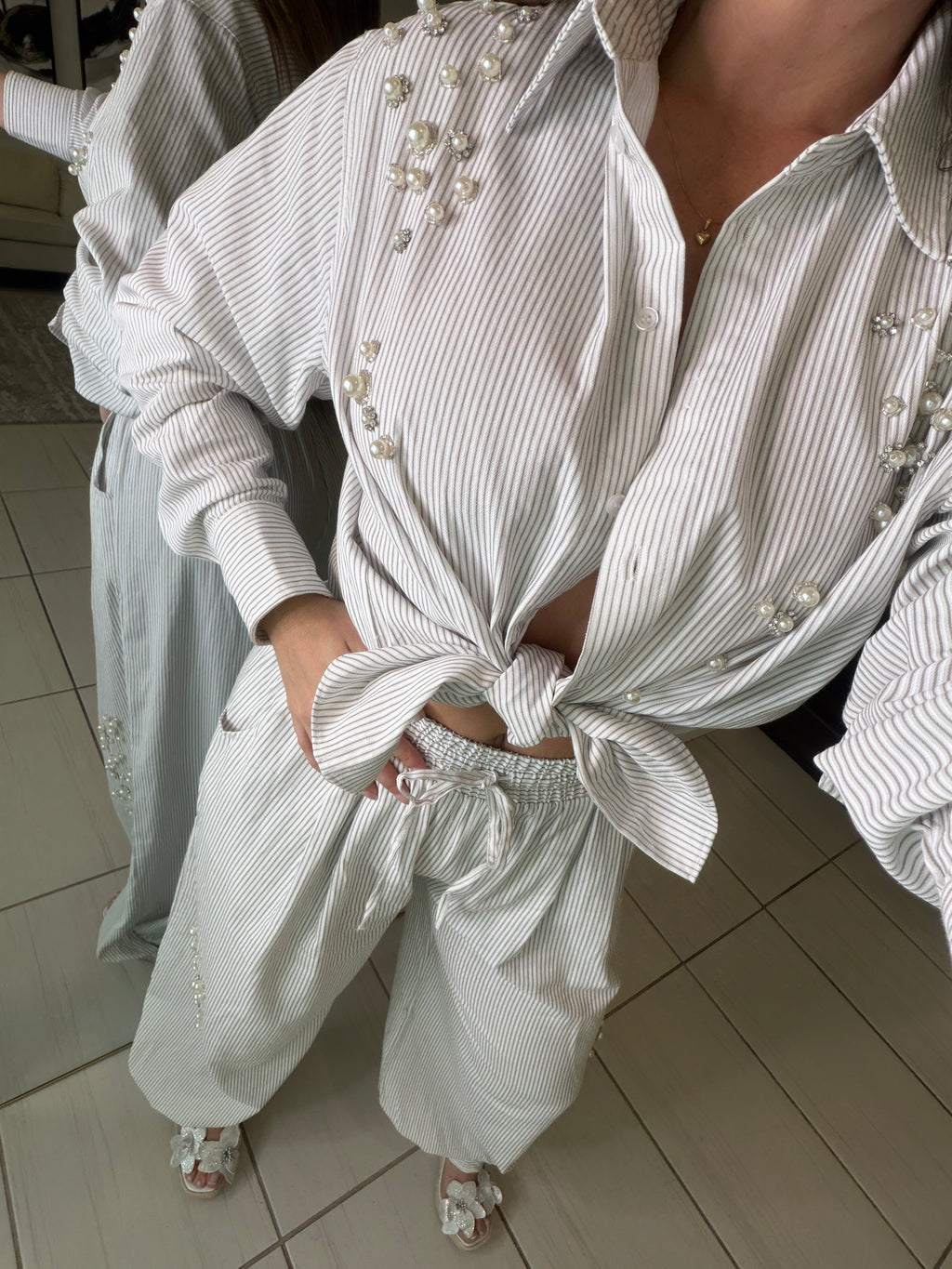 Opulent Stripes White Balloon Pant Set