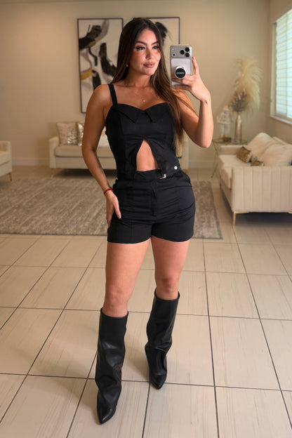 Power Poise Belted Black Short Set