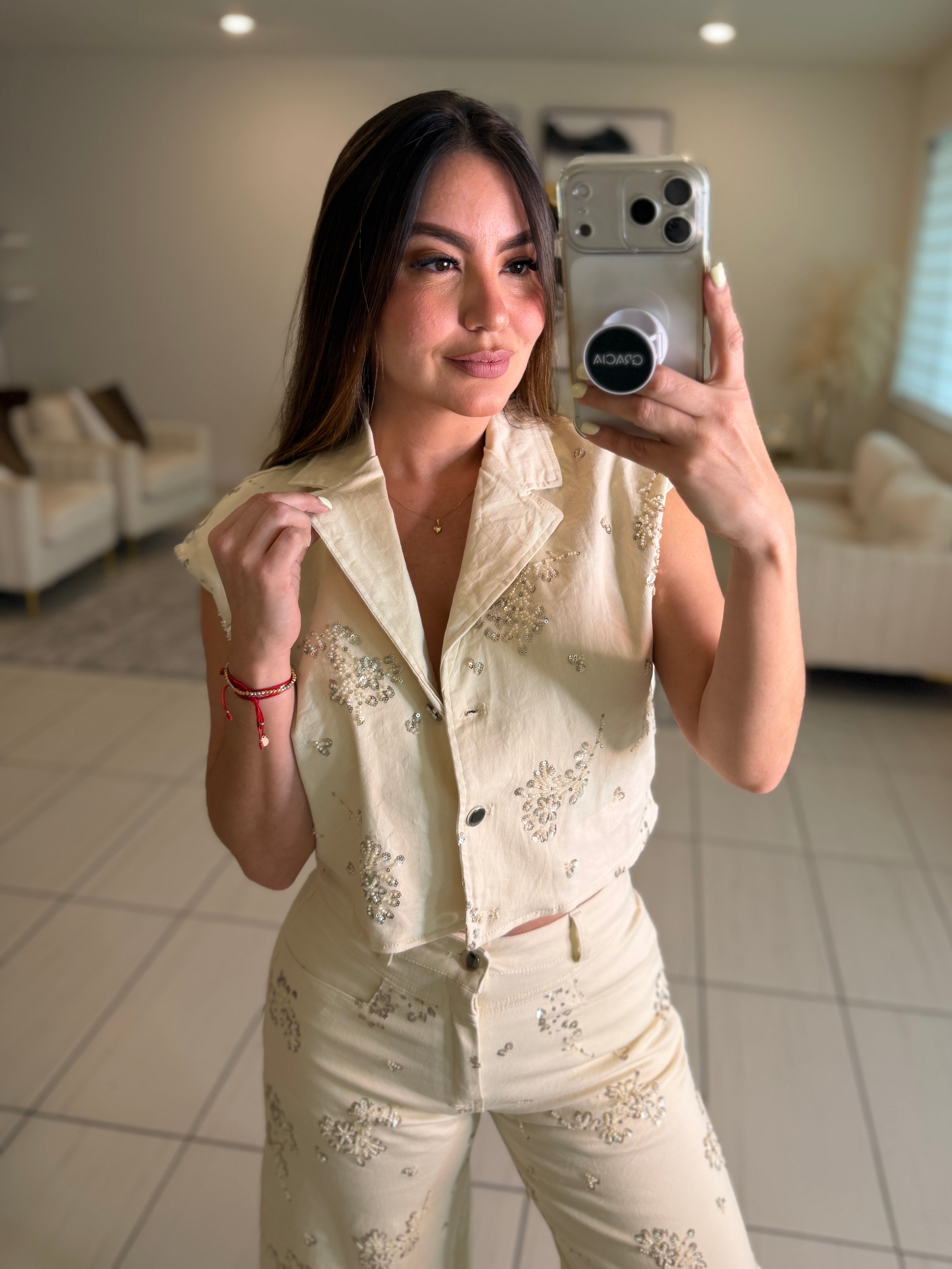Blossom Sequin Beige Pant Set