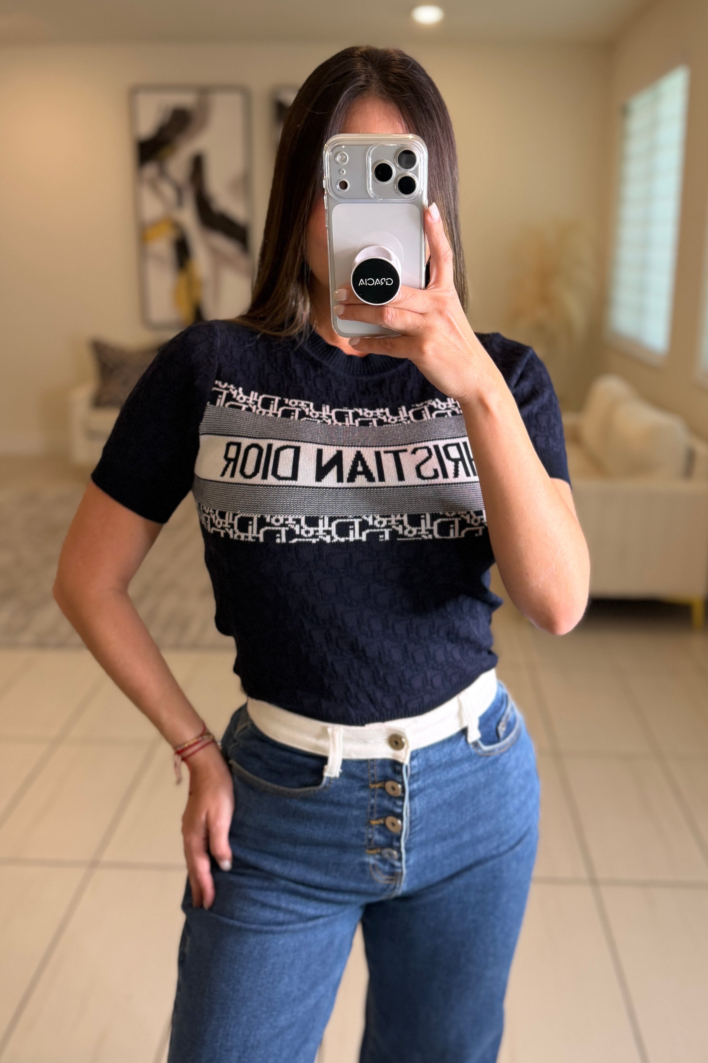 Iconic Maximalist Knit Navy Blue Top