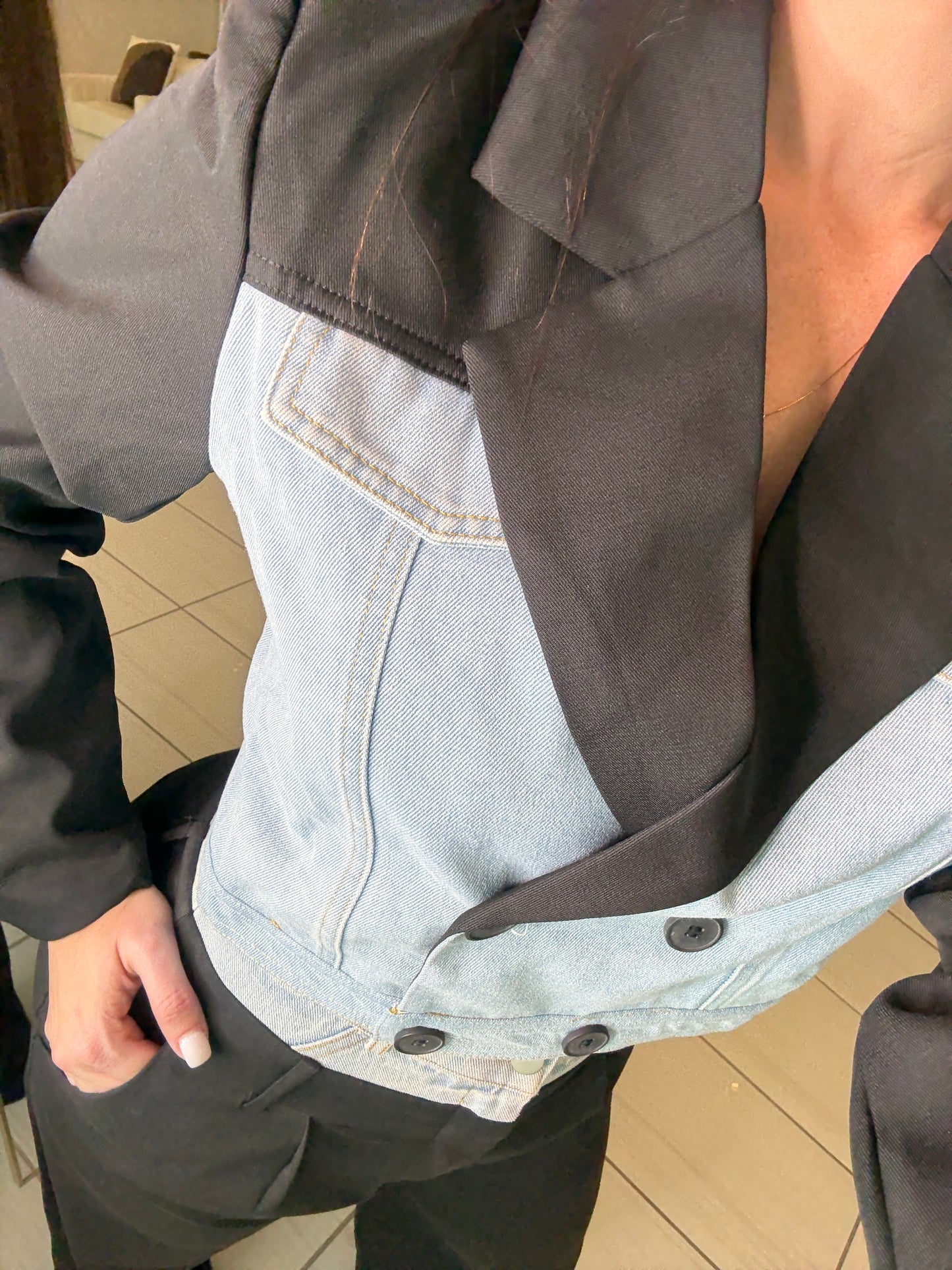 Iconic Contrast Black and Denim Jacket