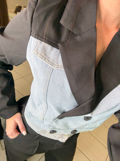 Iconic Contrast Black and Denim Jacket
