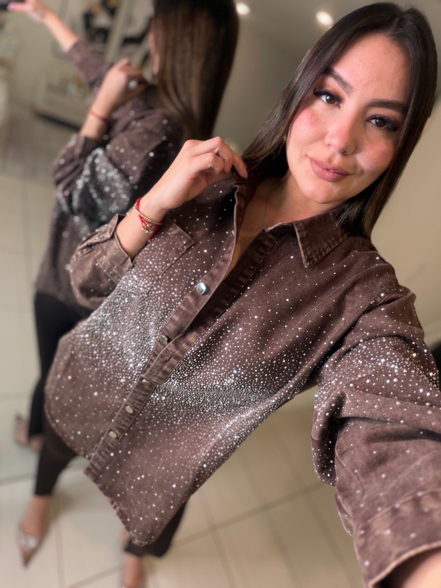 Crystal Rhinestones Brown Jacket