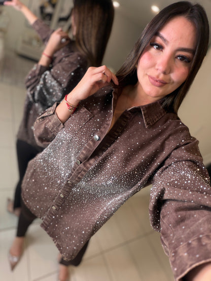 Crystal Rhinestones Brown Jacket