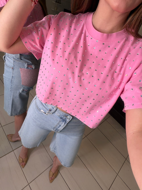 Glow Up Rhinestones Pink Top