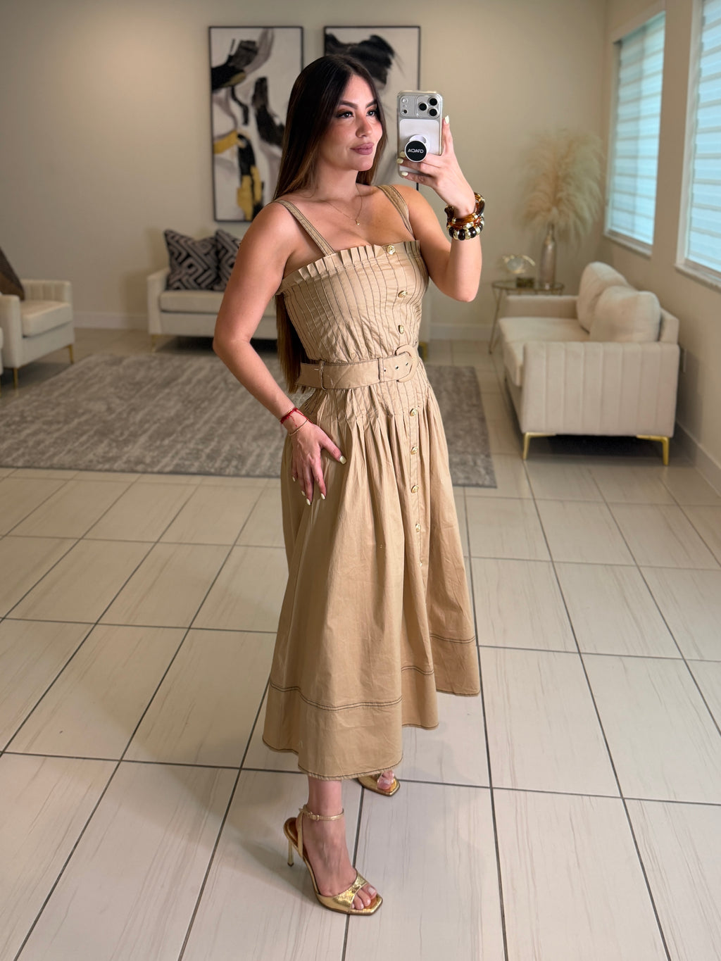 Enchanted Veil Khaki Dress