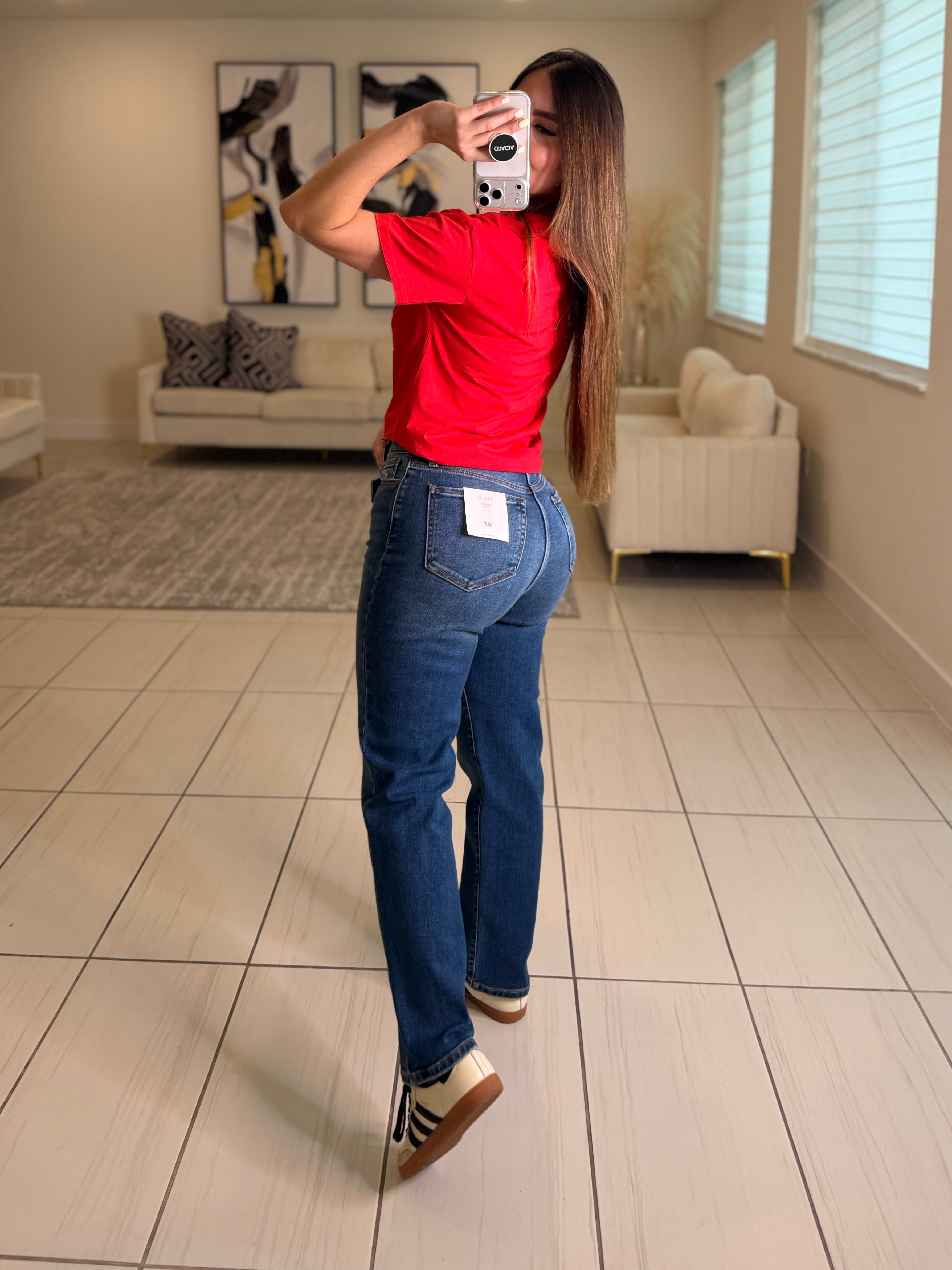 Cross Belt Straight Denim Pants