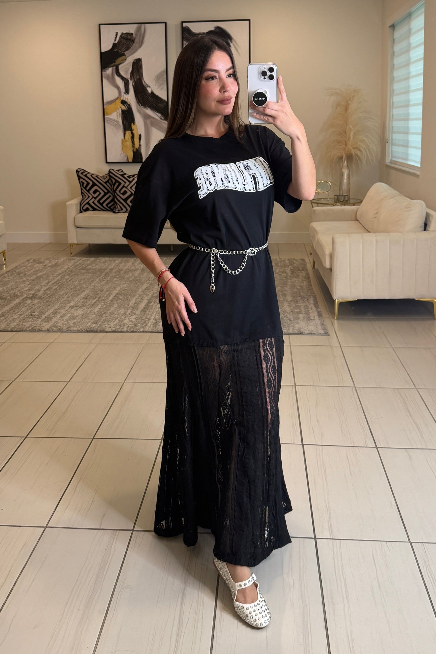 Influence Lace Contrast Black Maxi Dress