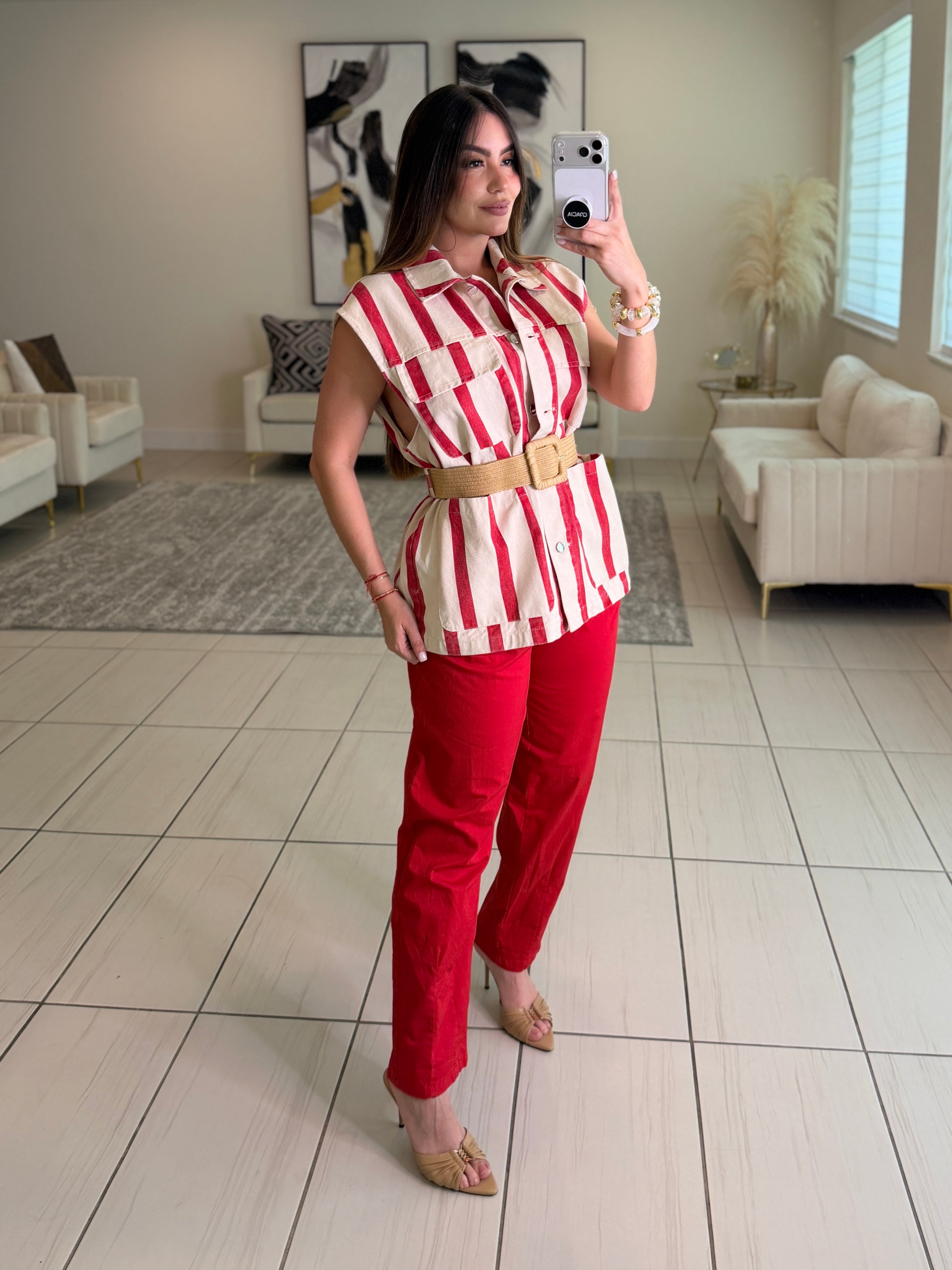 Divine Striped Red and Beige Jacket