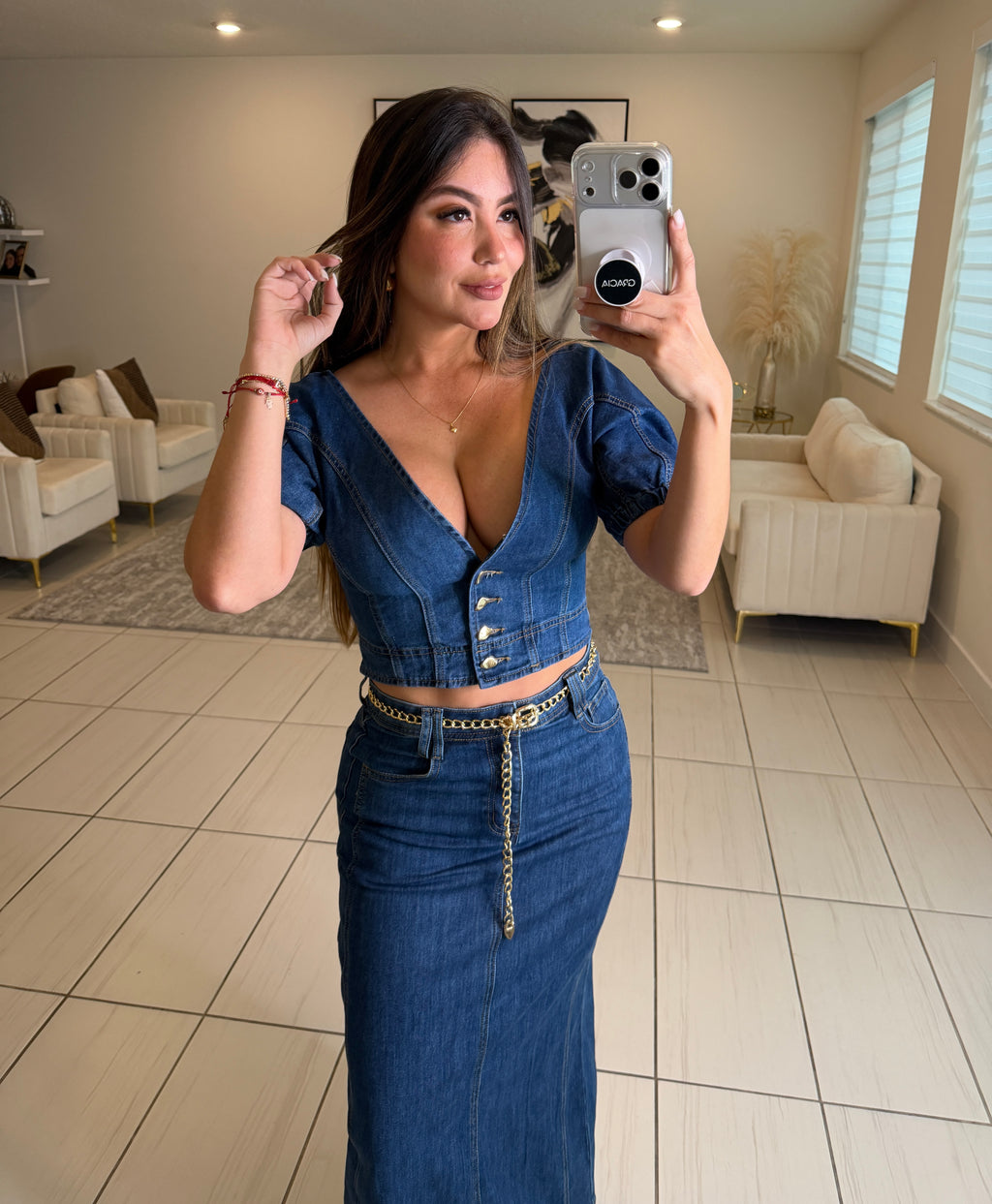 Gonna Scampanata in Denim Skirt Set