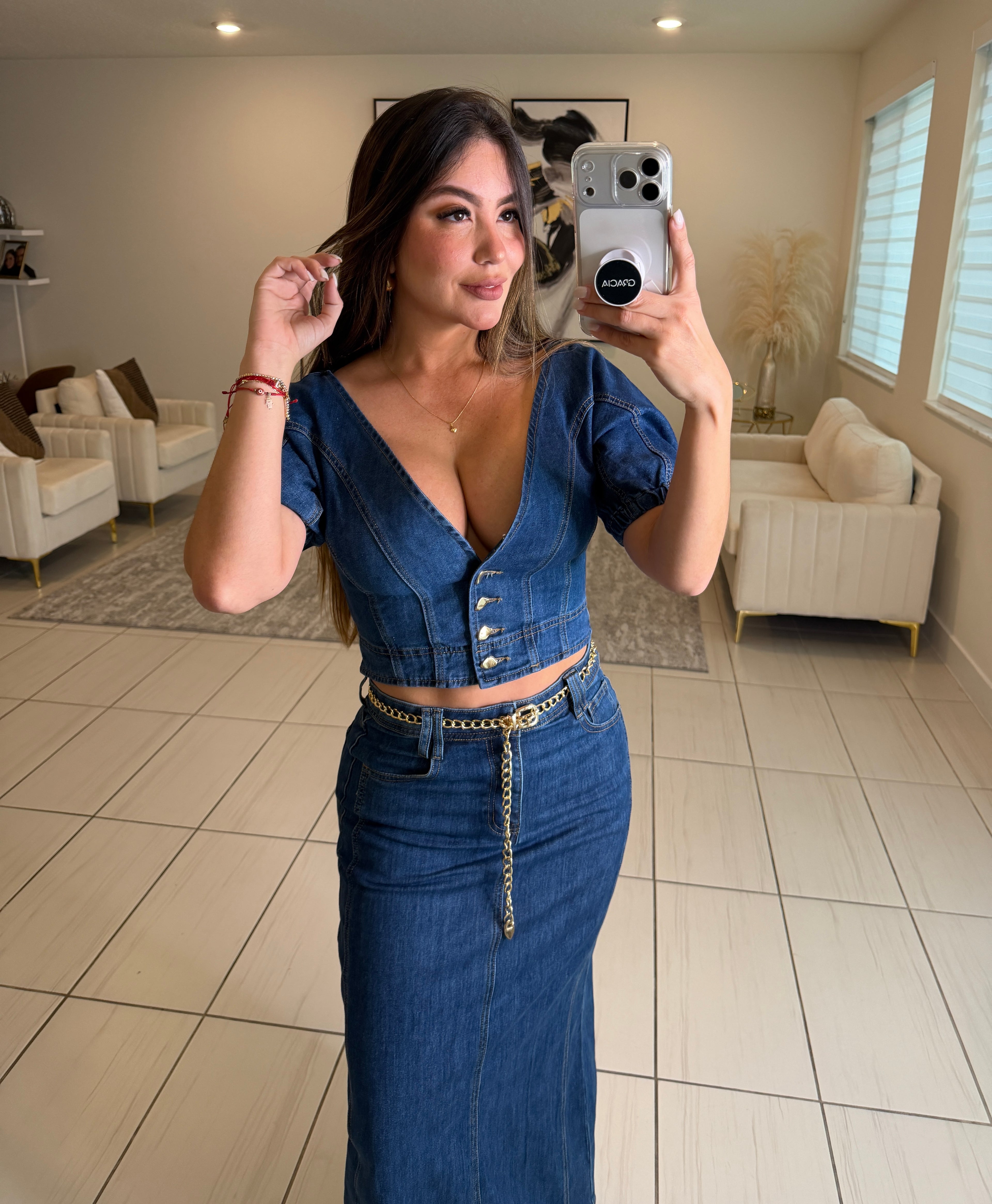 Gonna Scampanata in Denim Skirt Set