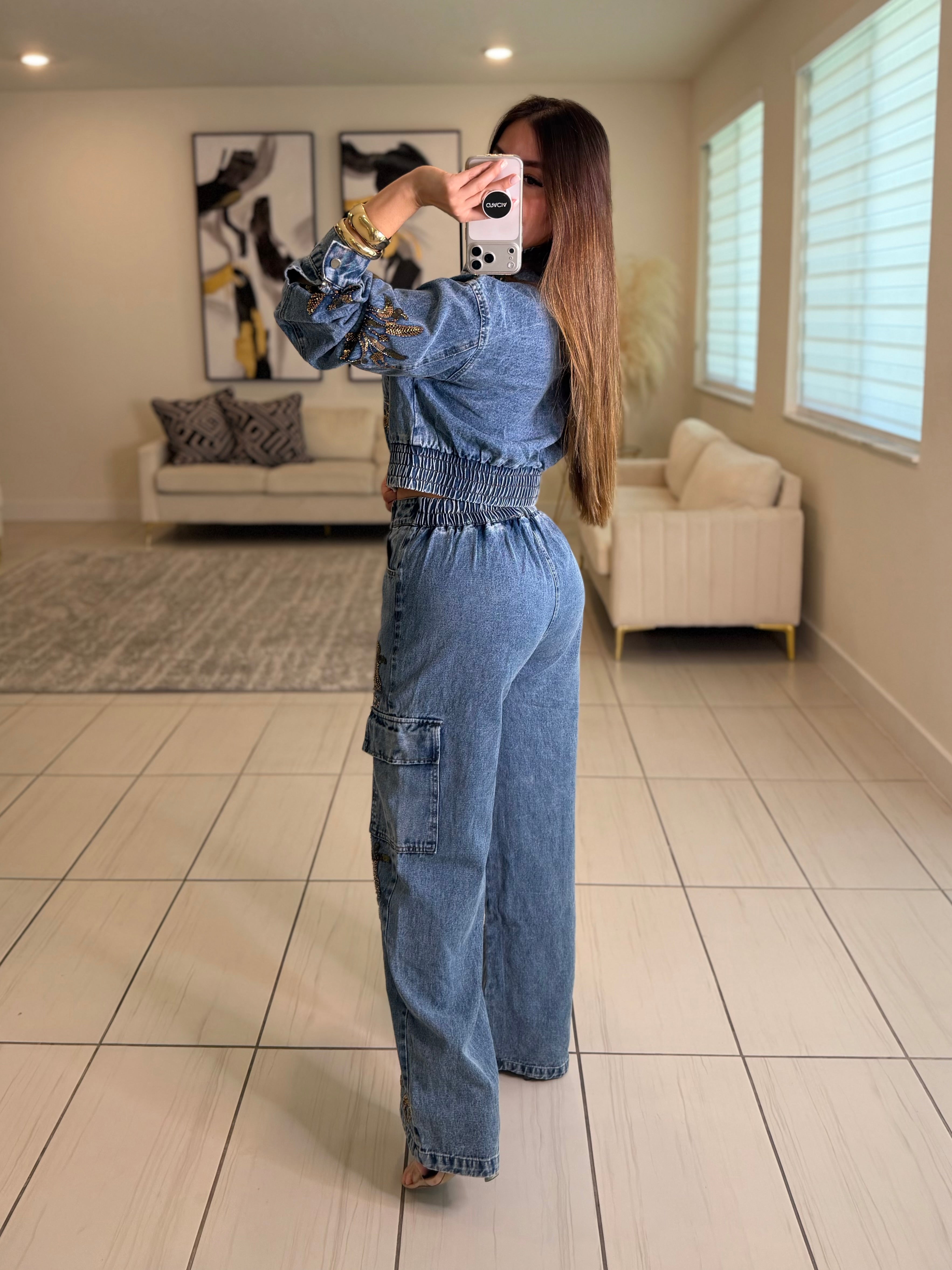 Wild Ornate Denim Pant Set