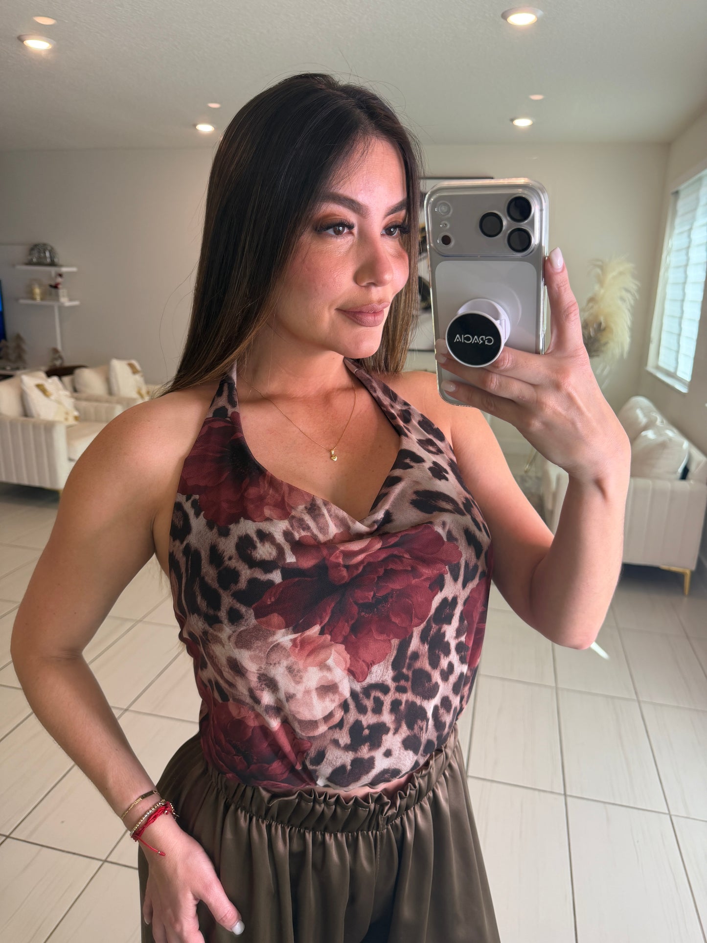 Mystic Rose Mesh Brown Top