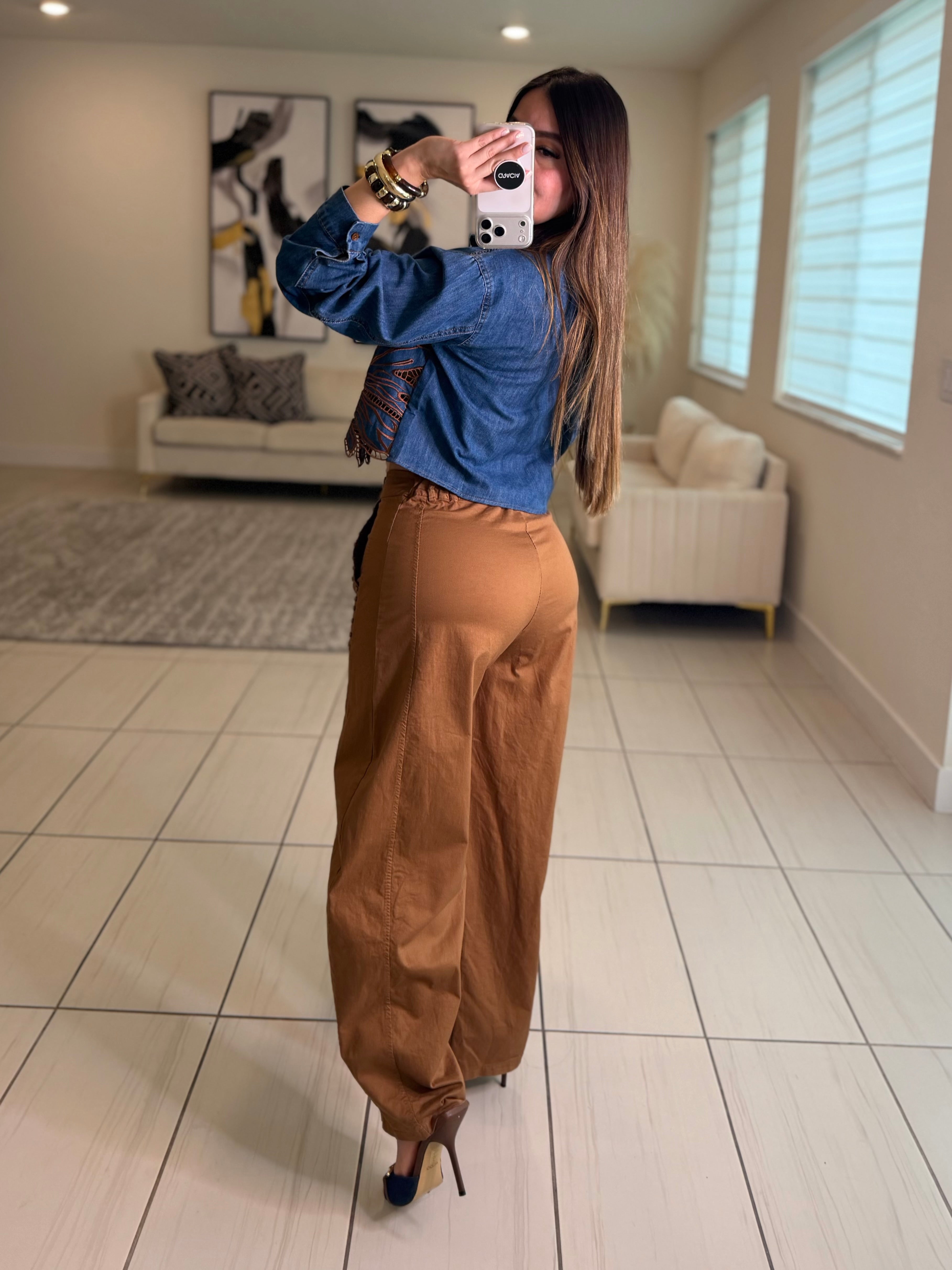Brown Blossoms Denim Top