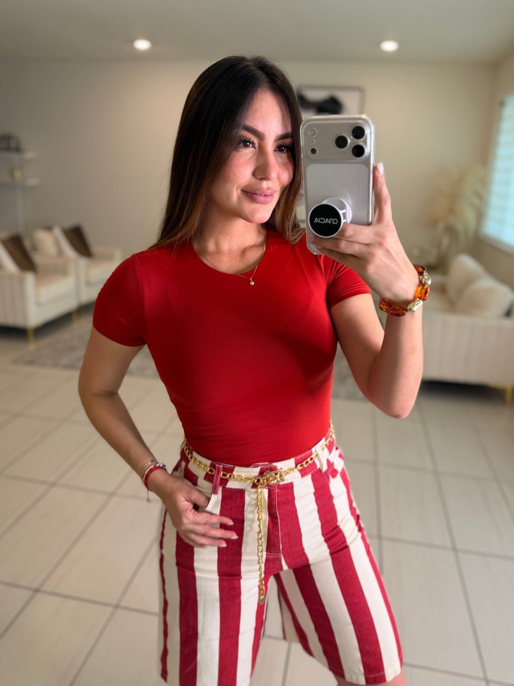 Divine Striped Red and Beige Set