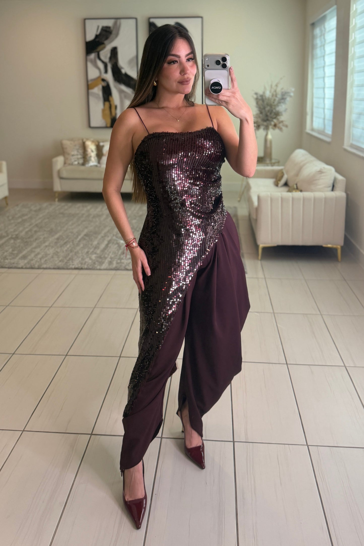 Midnight Glitz Sequin Burgundy Top