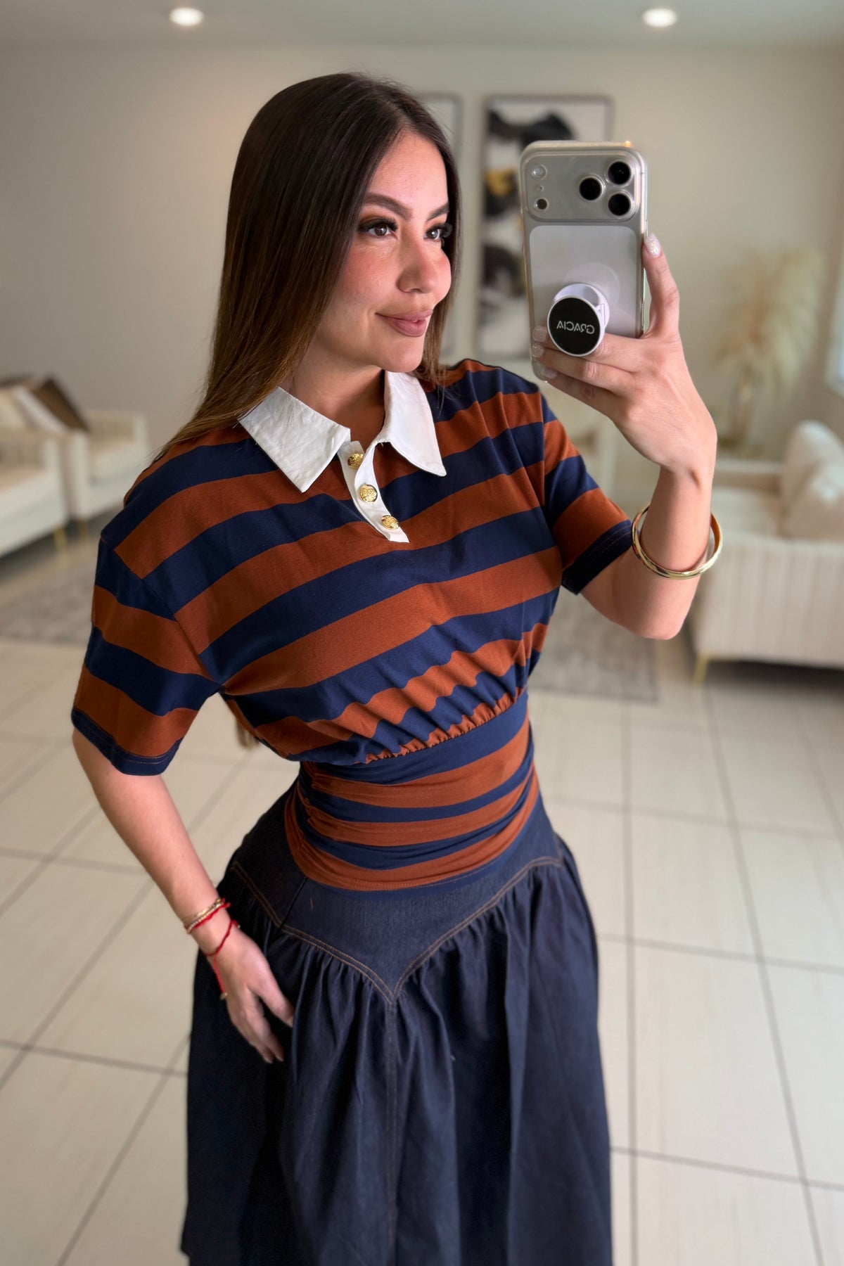 Sweet Stripes Brown and Blue Top