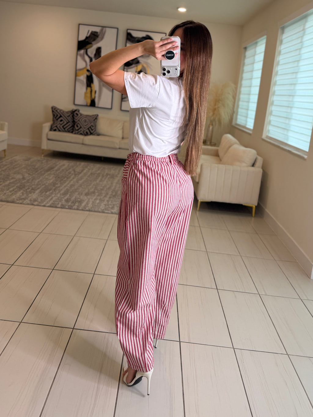 Dainty Stripes Red and White Barrel Pants