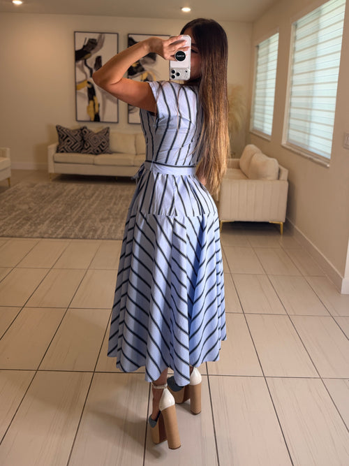 Radiant Stripes Blue Midi Dress