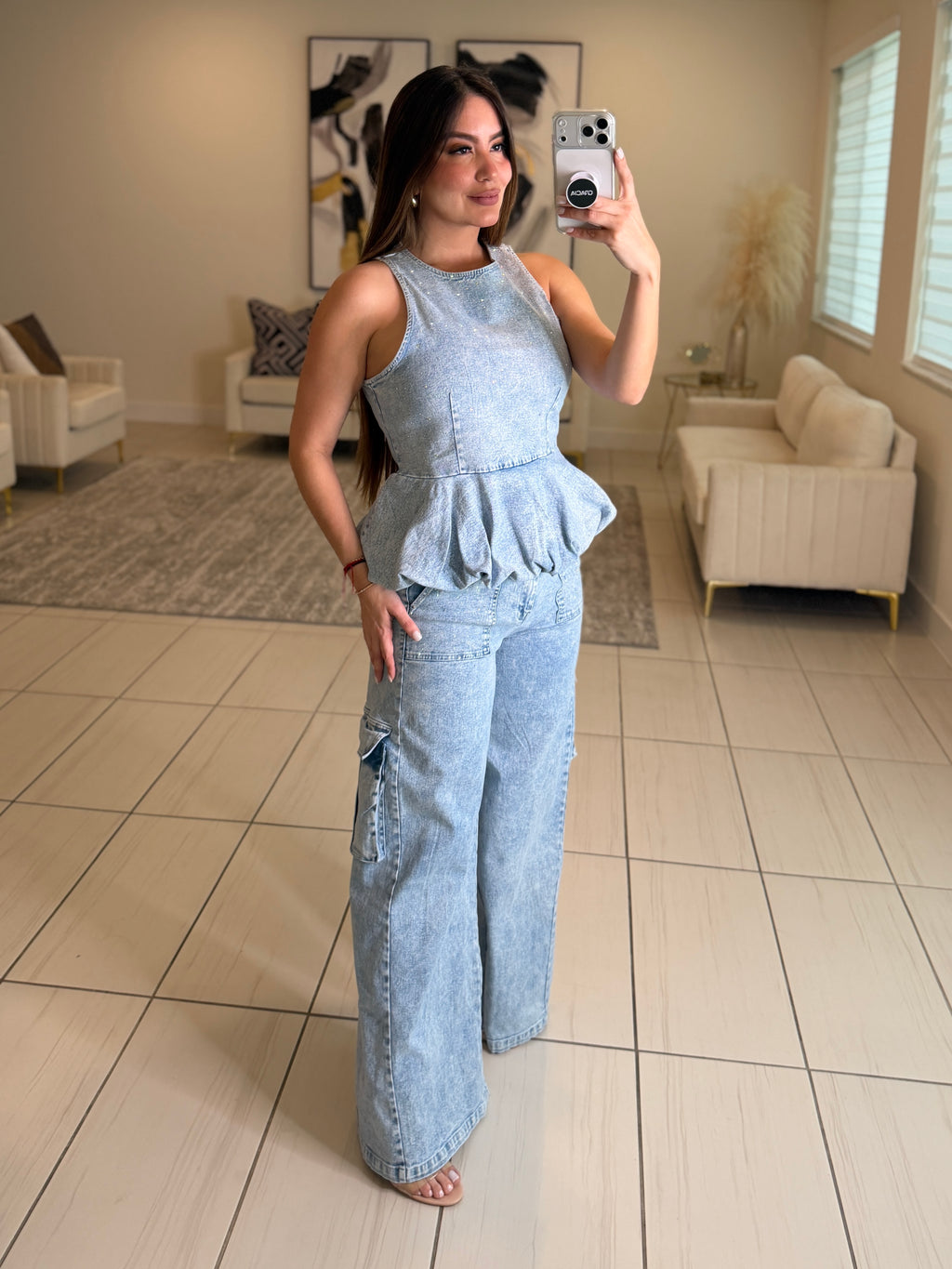 Rhinestones Muse Denim Pants Set