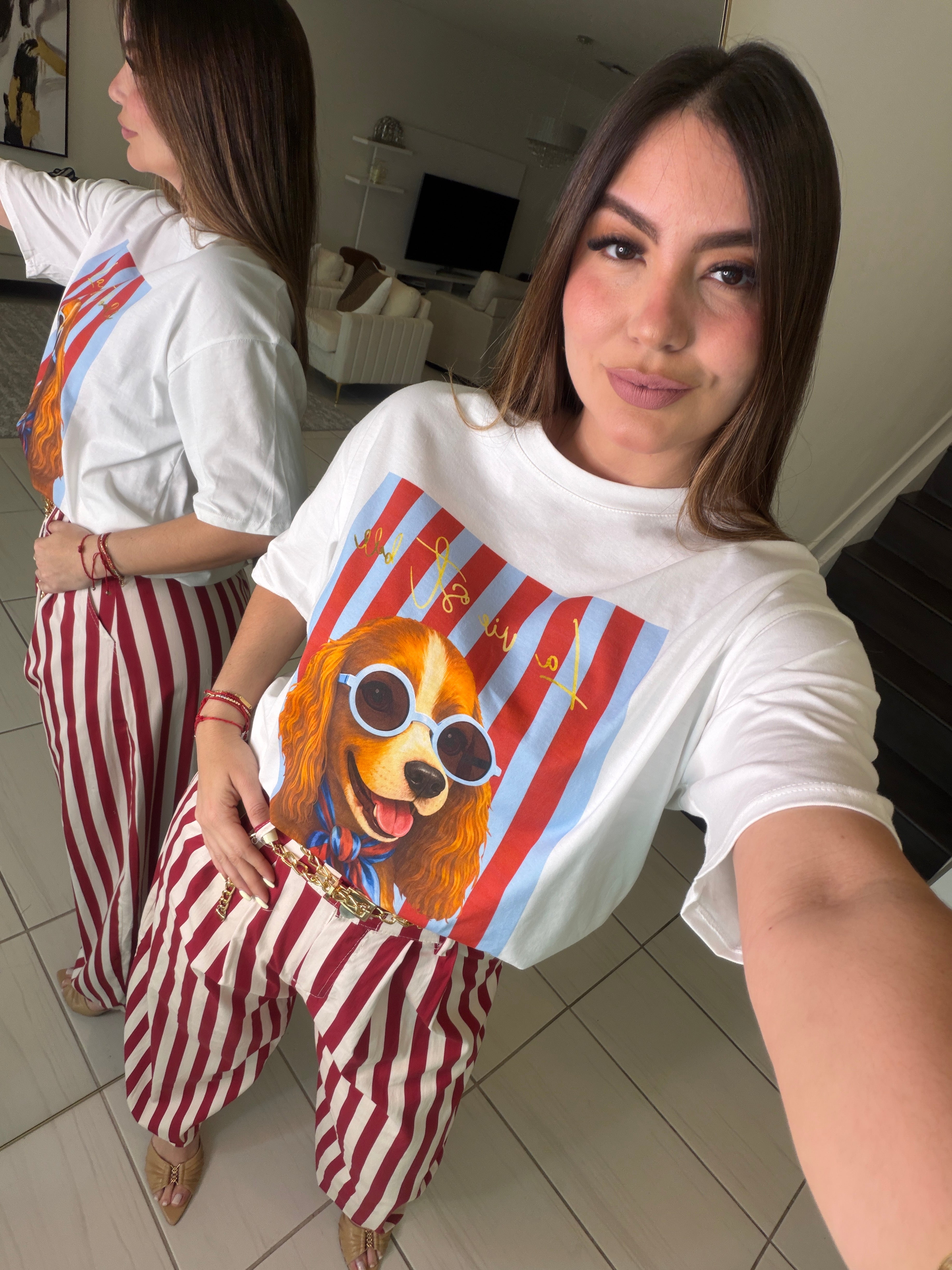 Iconic Puppy Stripes White Tshirt