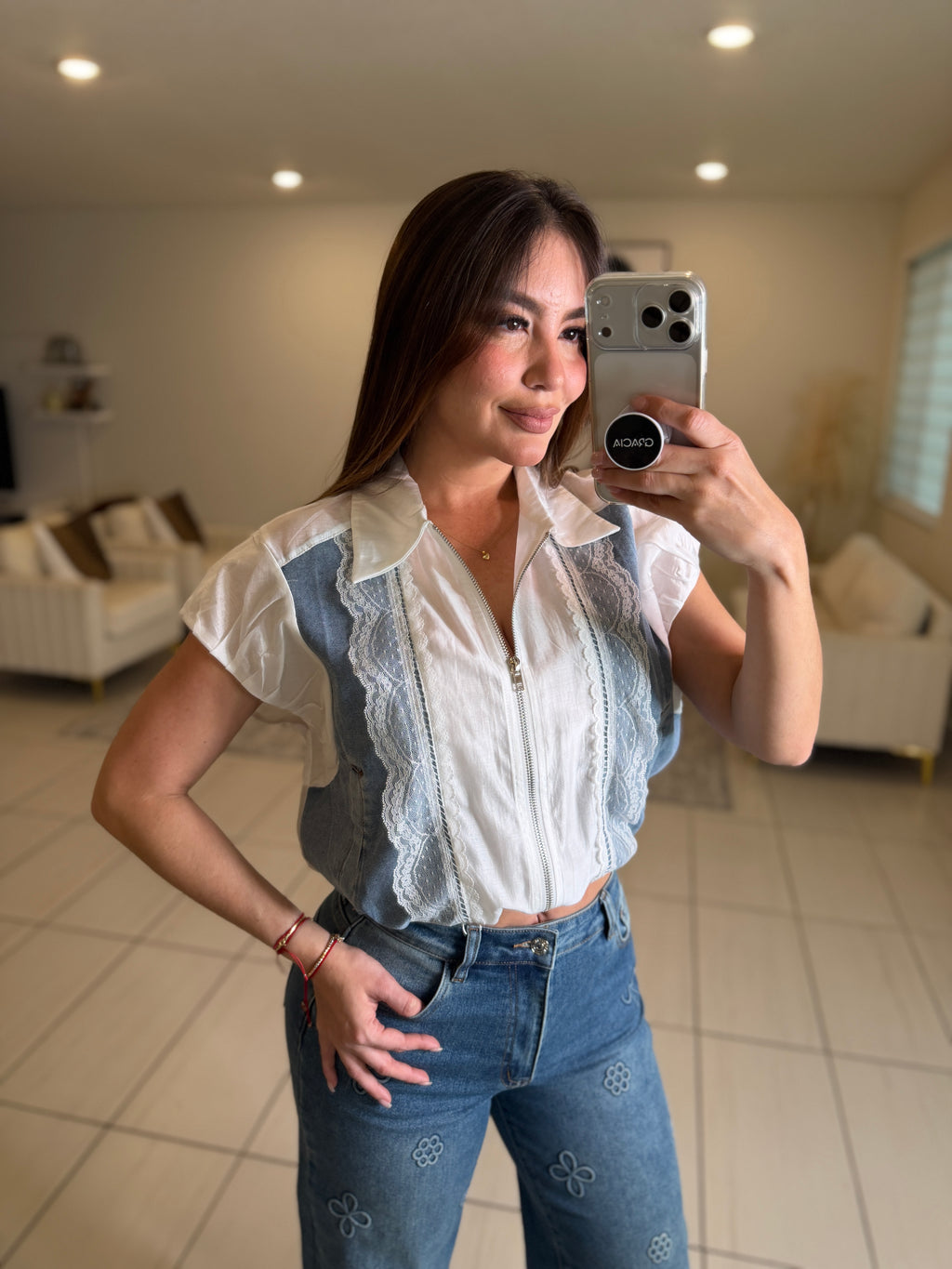 Parisian Contrast White Top