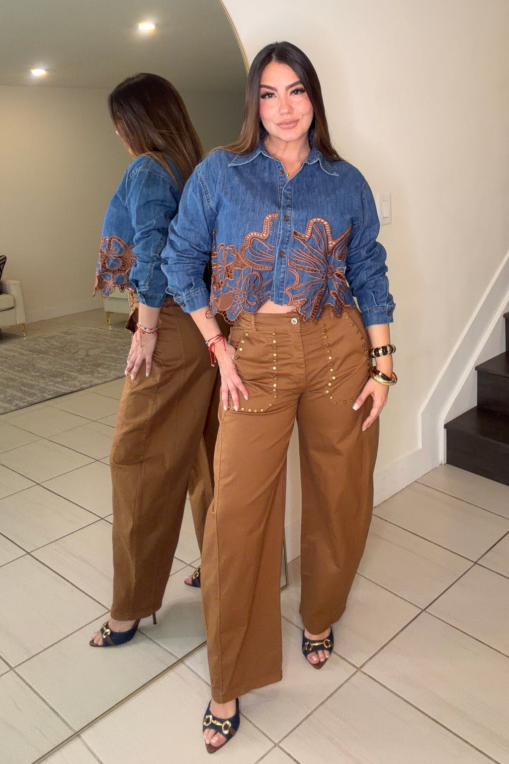 Studs Mocha Barrel Pants