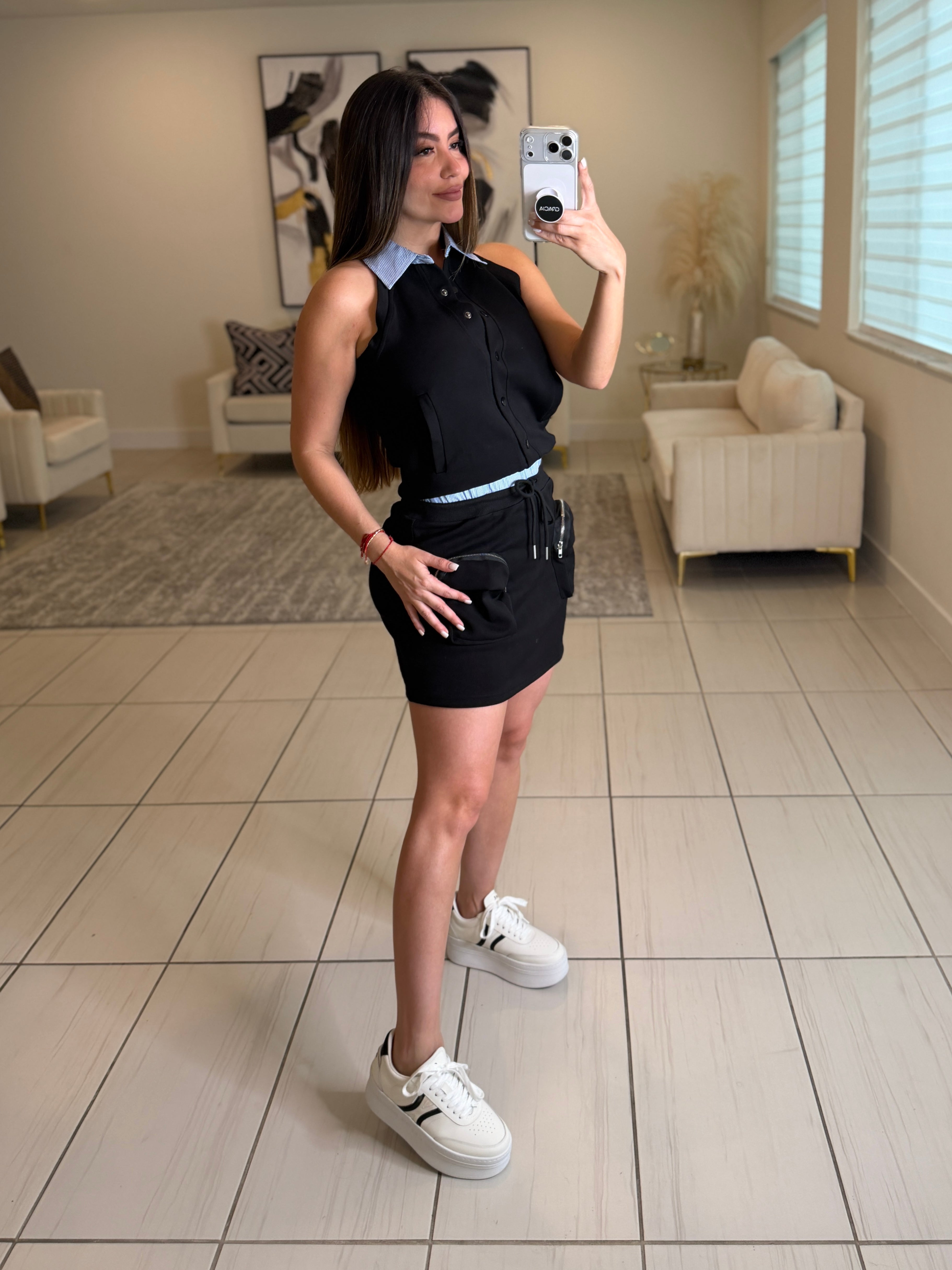 Refined Pockets Black Skort Set