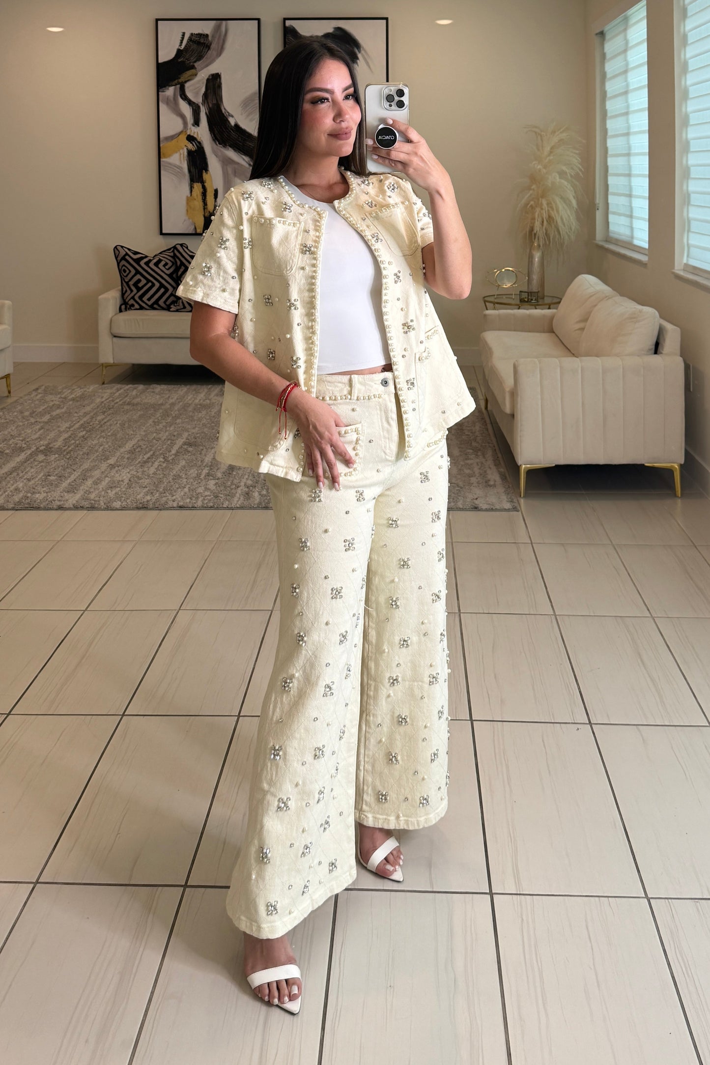 Luxe Stitch Beige Denim Set