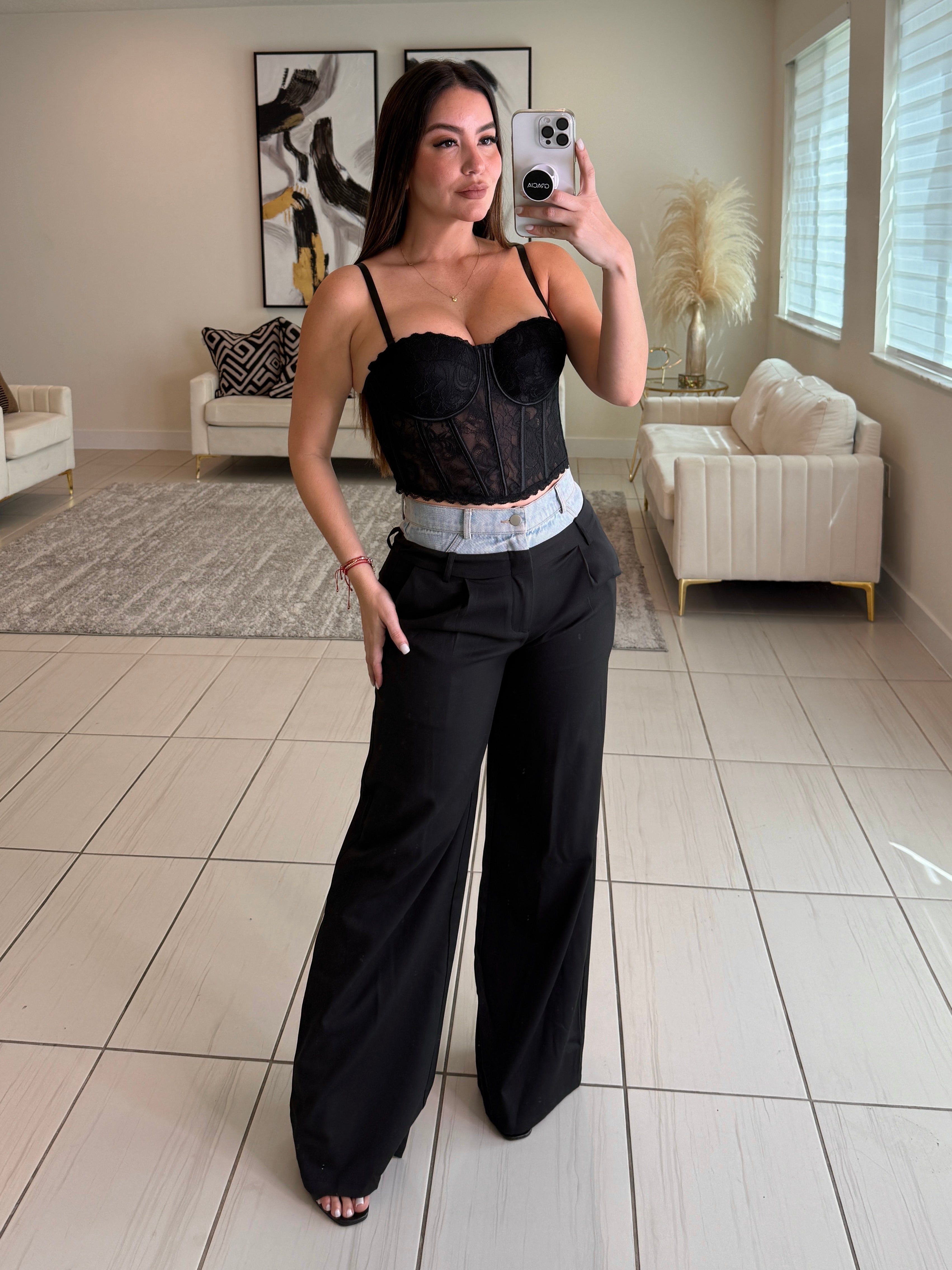 Iconic Contrast Black and Denim Pants