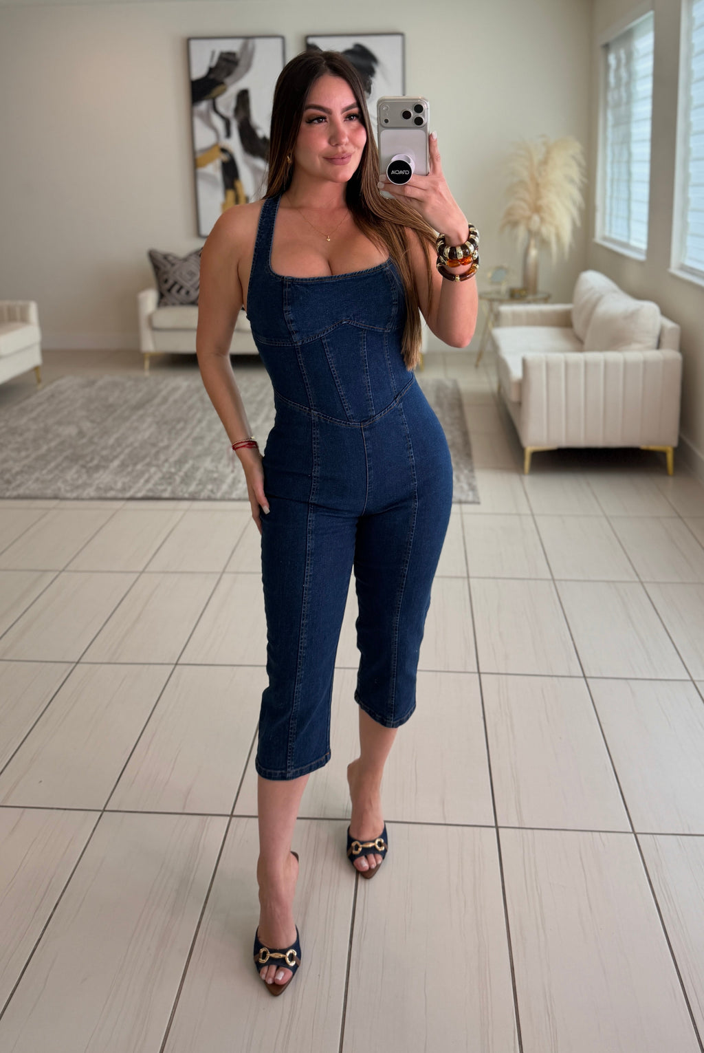 Power Sculpt Denim Capri Jumpsuit