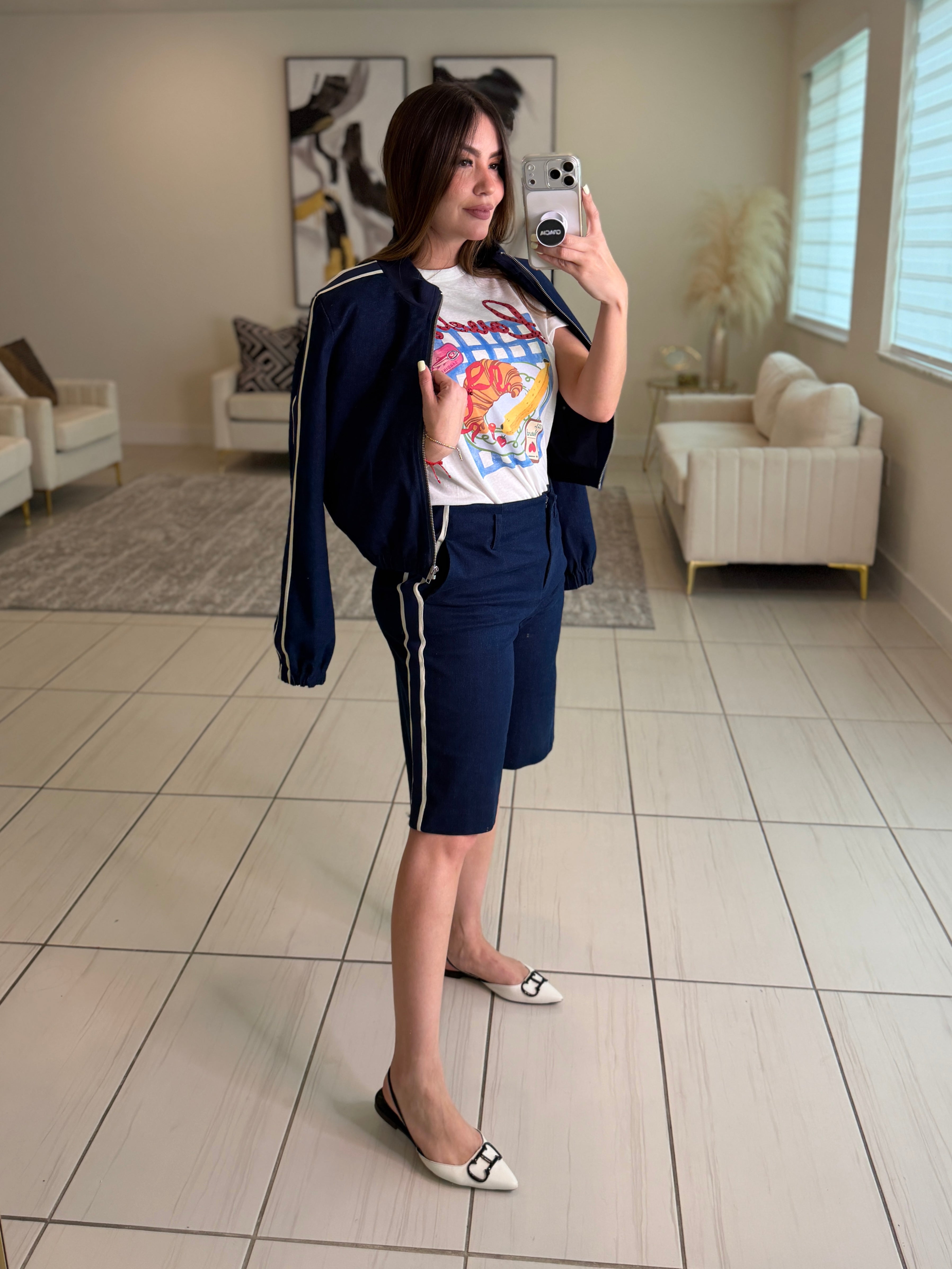 Linear Attraction Navy Blue Bermuda Set
