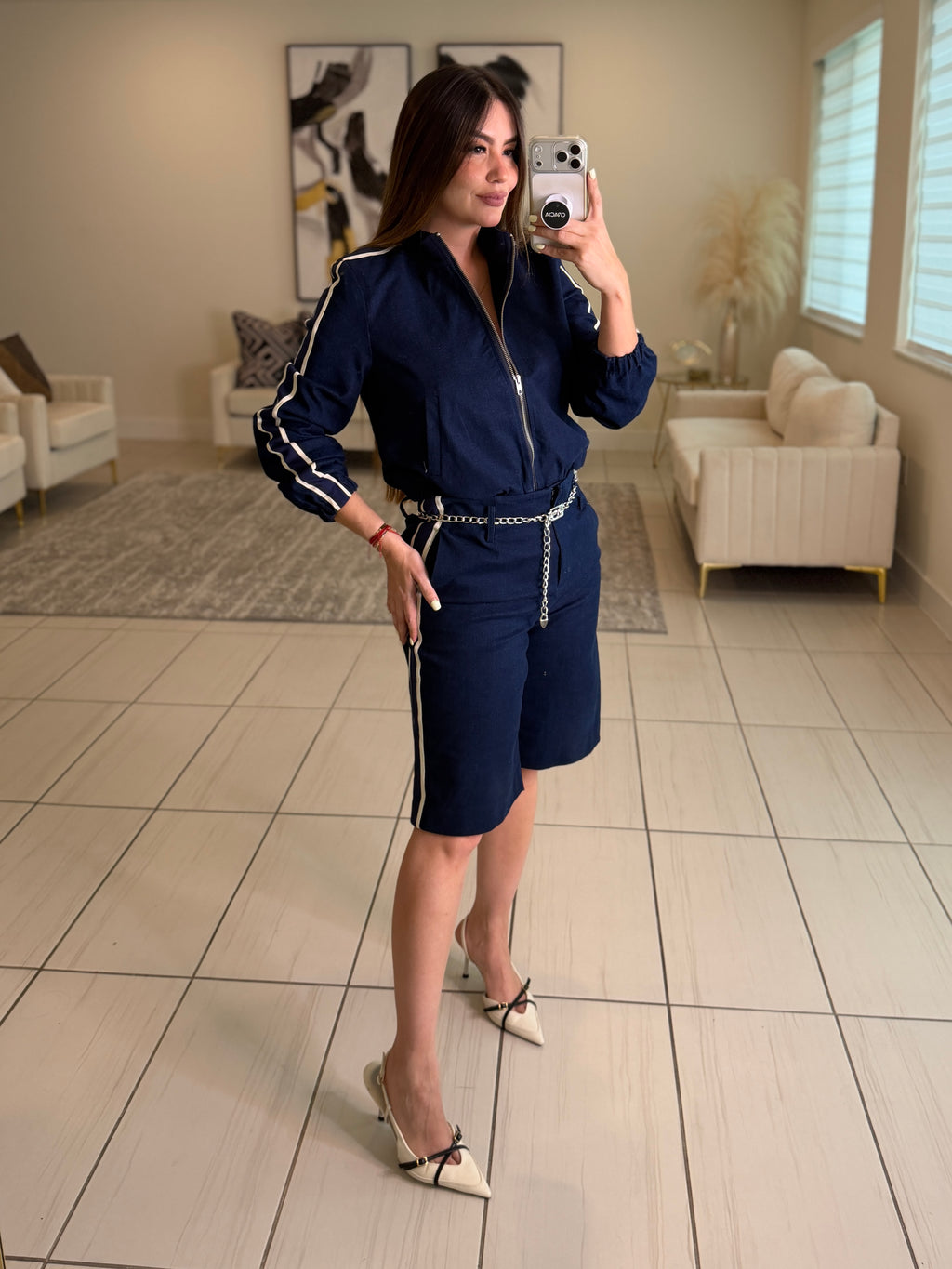 Linear Attraction Navy Blue Bermuda Set