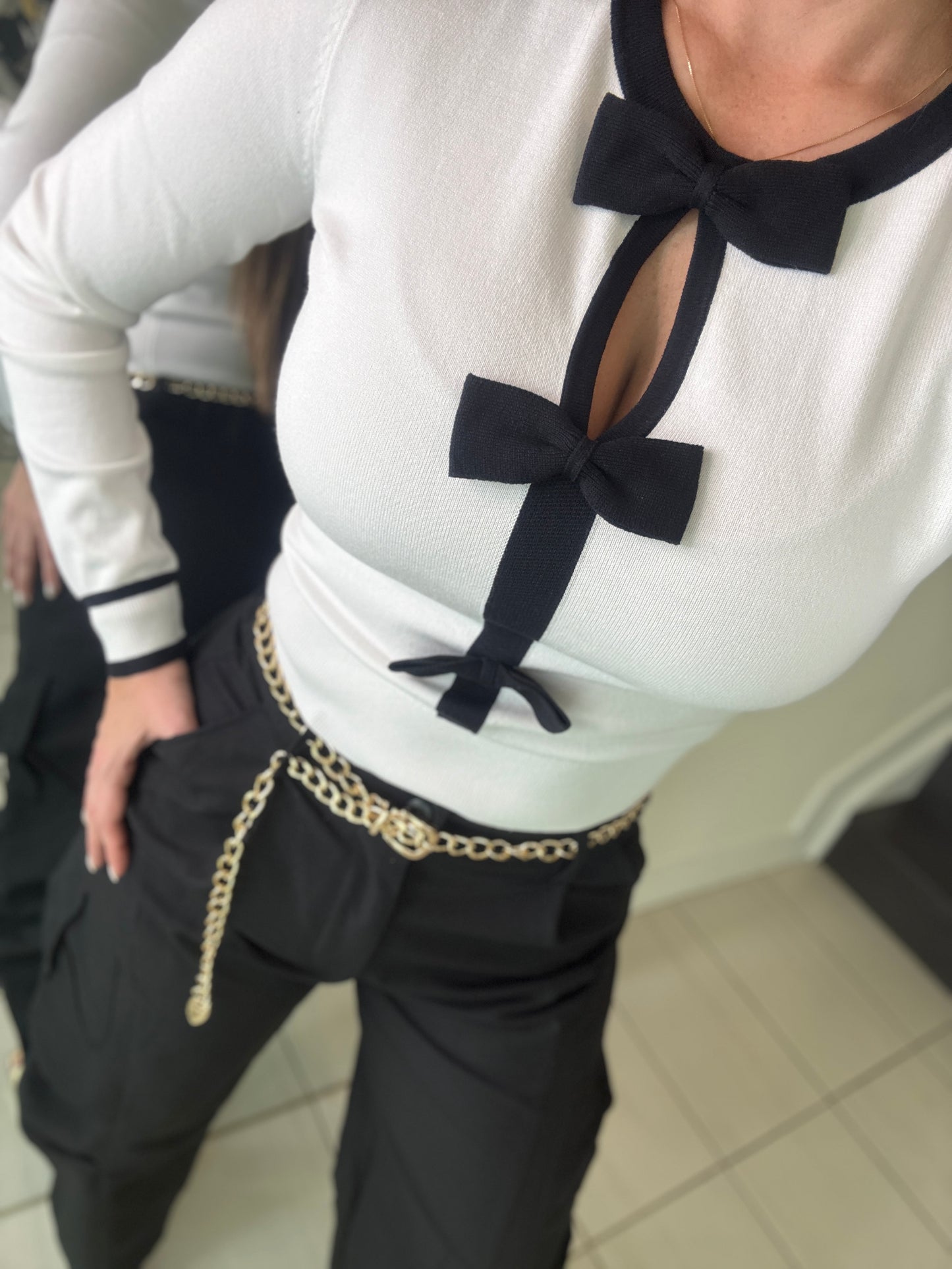 Cutest Bow Knit White Sweater Top