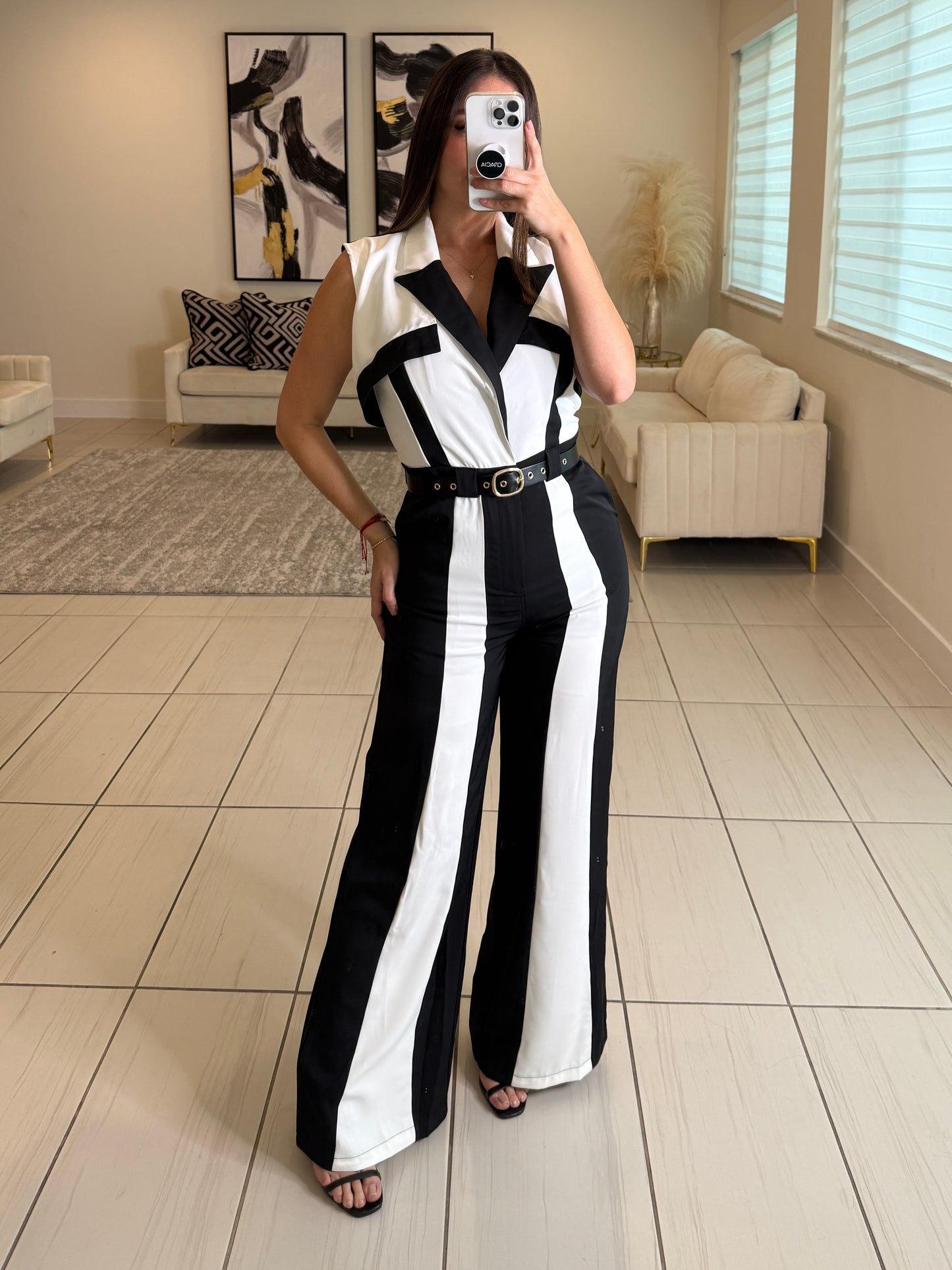 Power Lines Black and White Jumpsuit