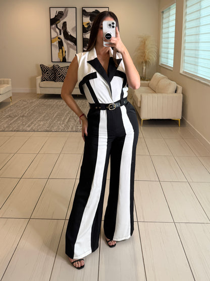 Power Lines Black and White Jumpsuit