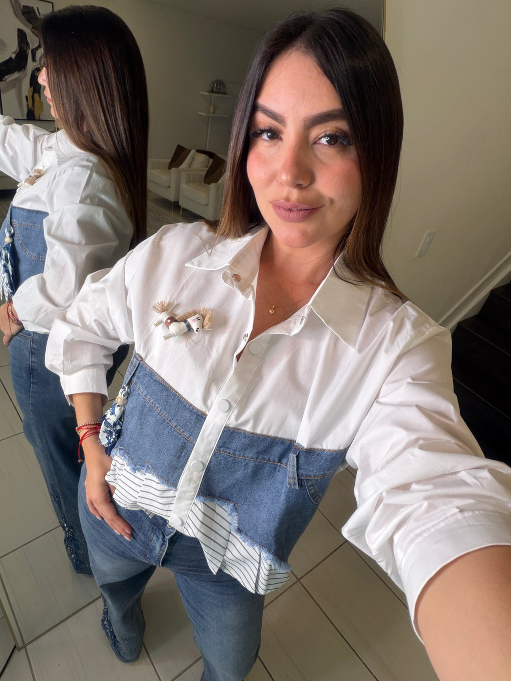 Addicted Contrast White and Denim Shirt
