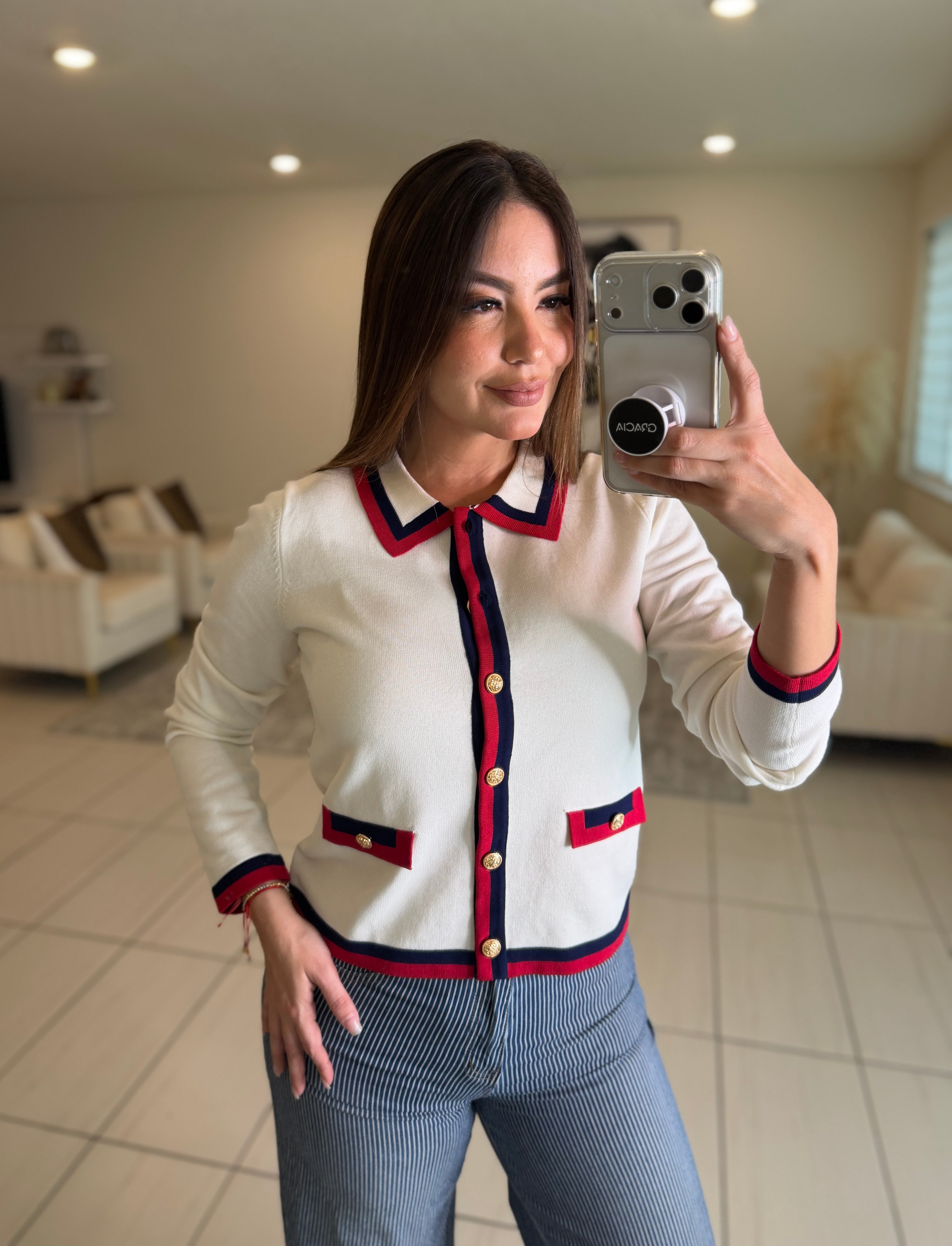 Sharp Stripes Knit White Top