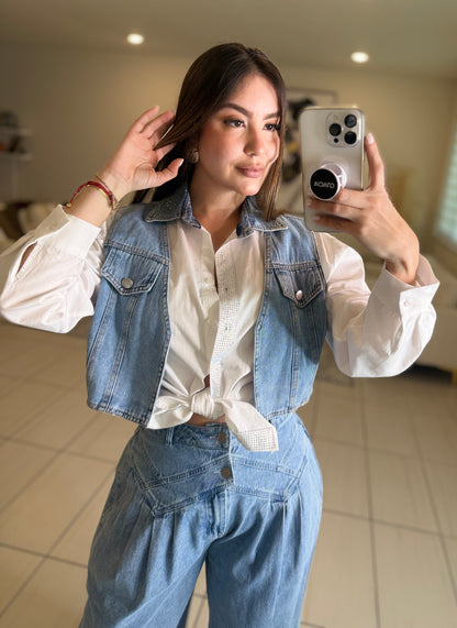 Sparkle Contrast White and Denim Shirt