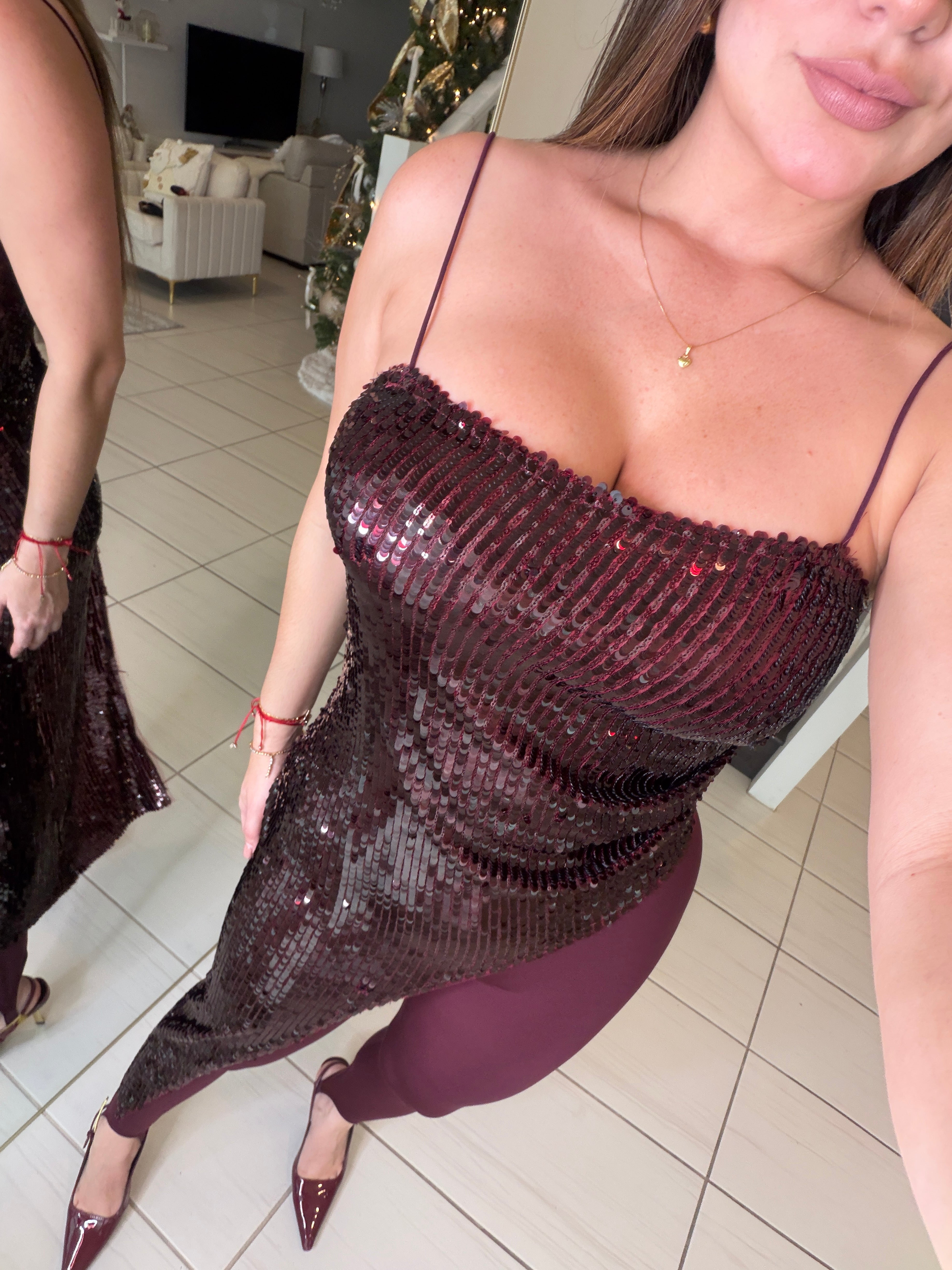 Midnight Glitz Sequin Burgundy Top