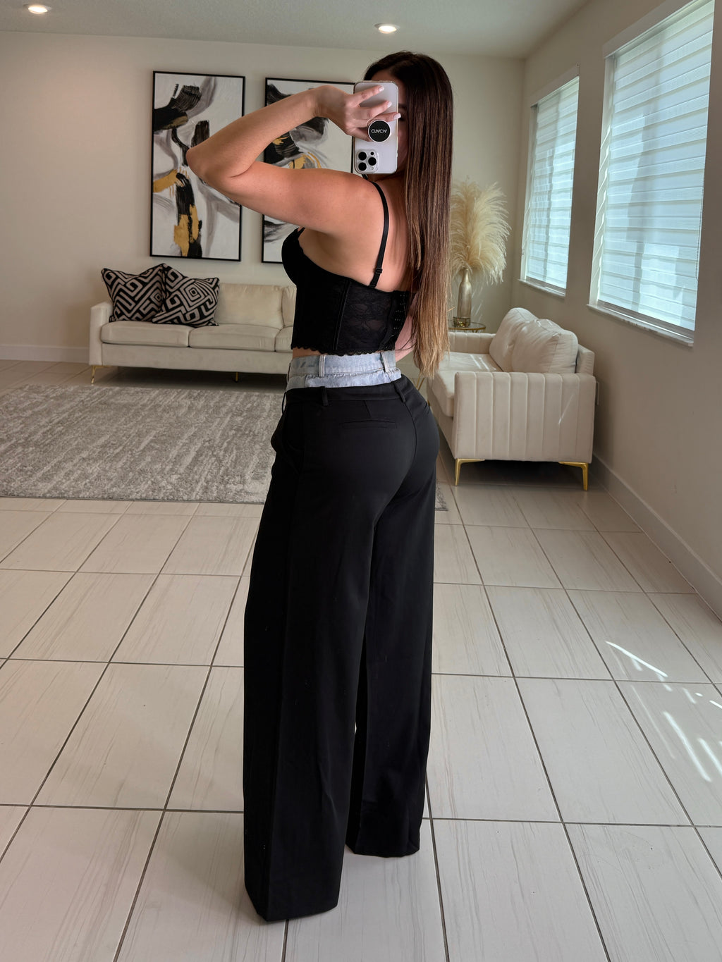 Iconic Contrast Black and Denim Pants