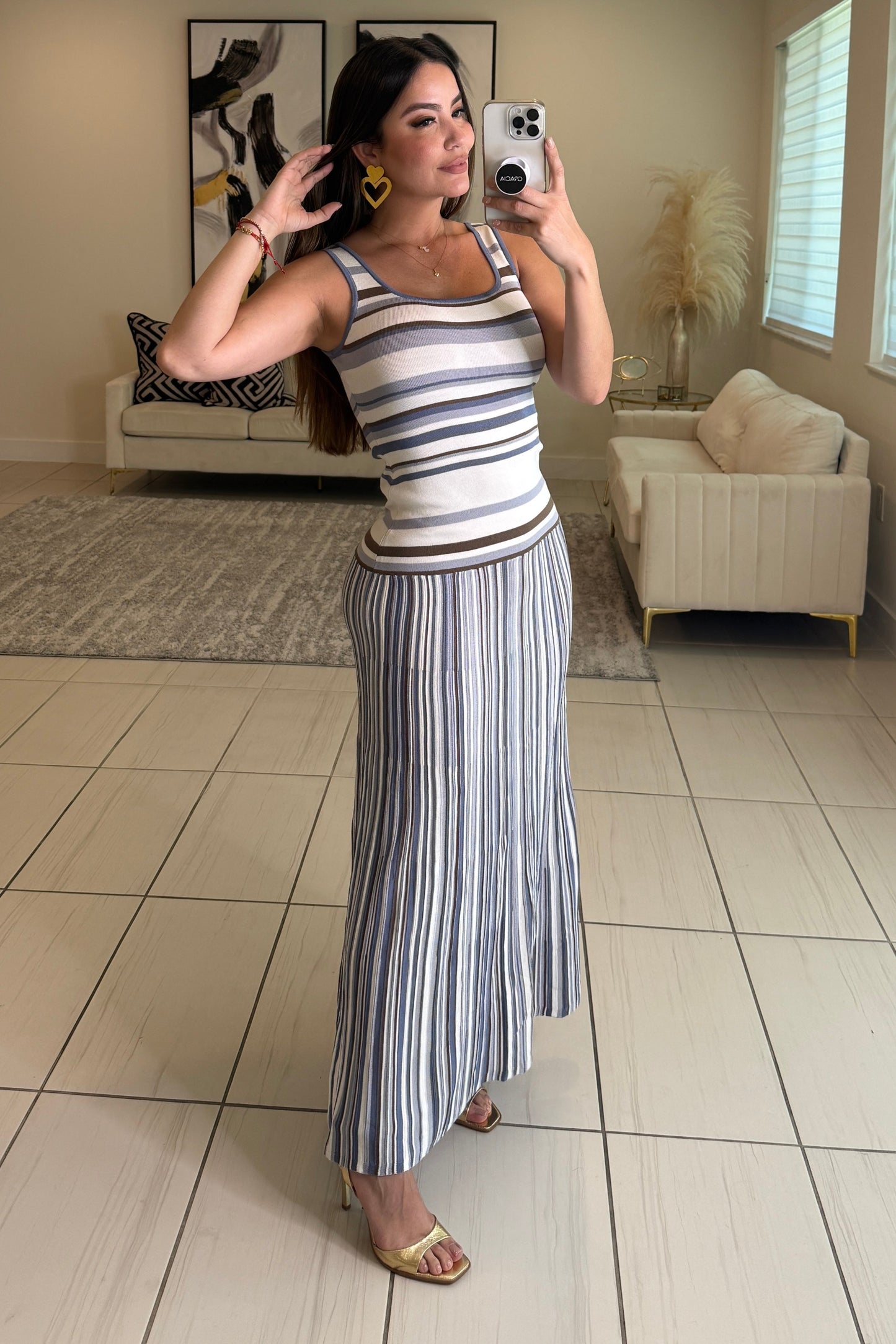 Linear Muse Stripes Blue Maxi Dress