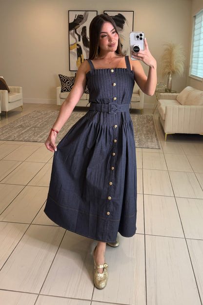 Enchanted Veil Denim Midi Dress