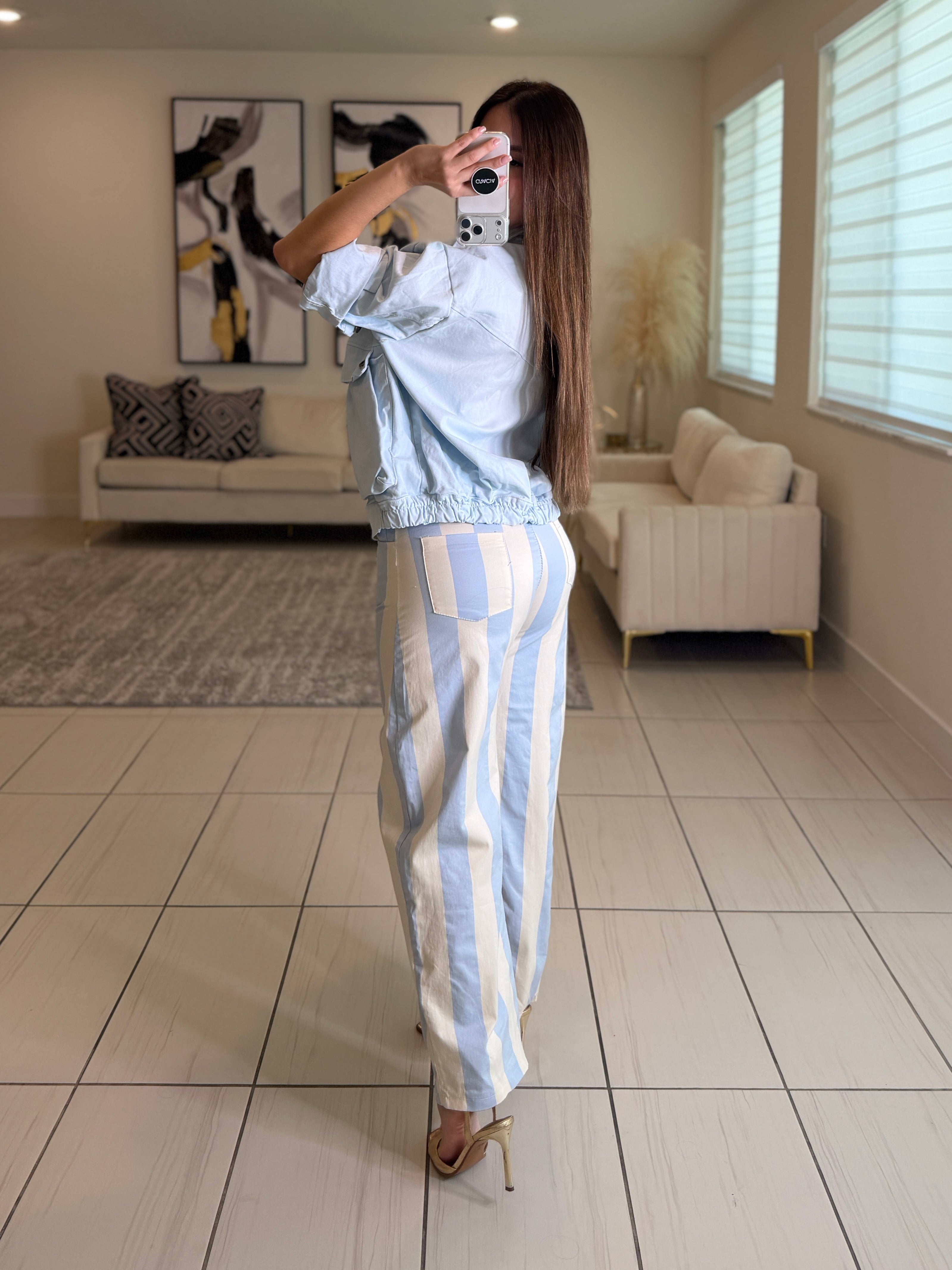 Gravity Stripes Blue Barrel Pants