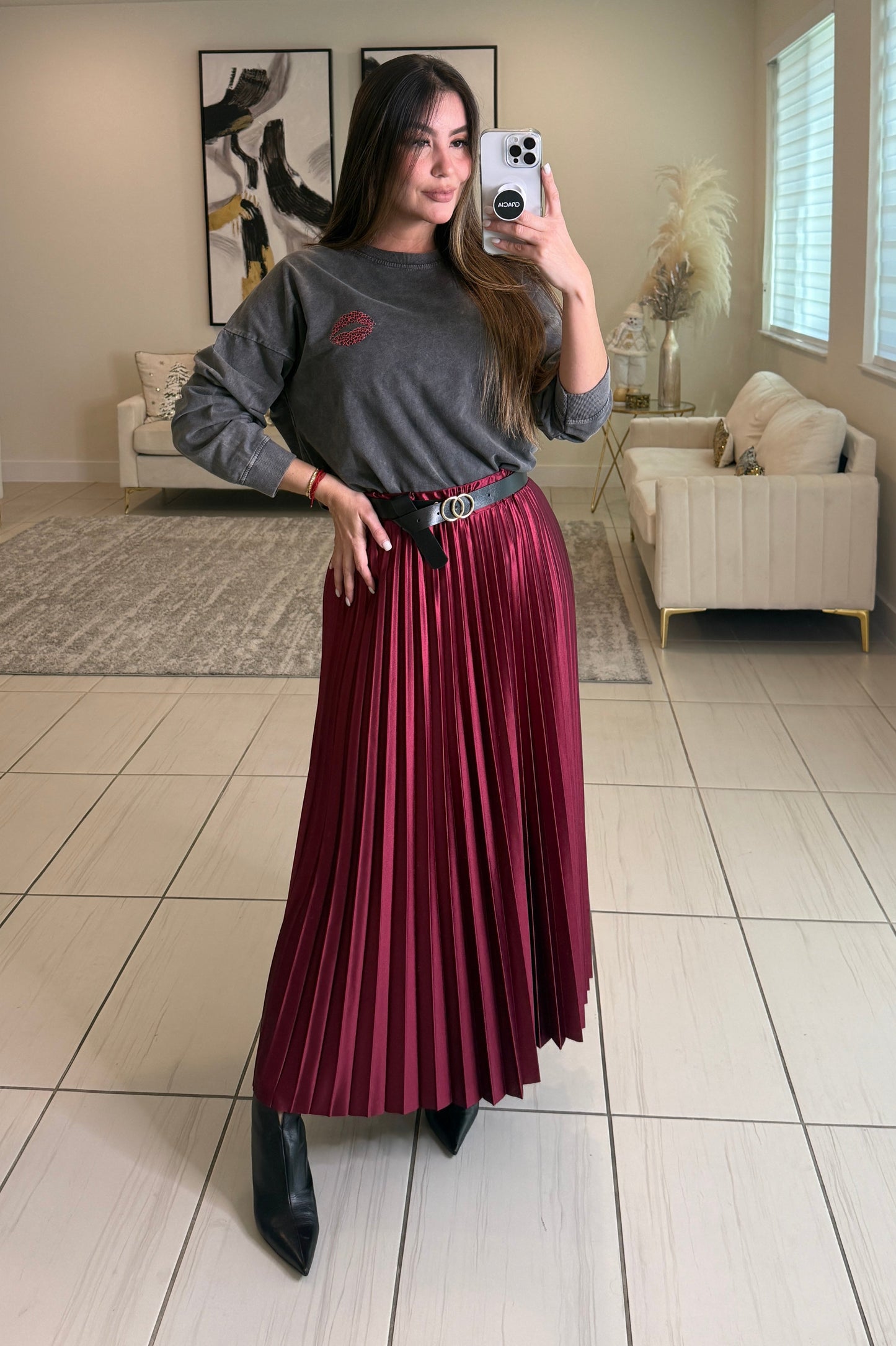 Adorable Affair Red Wine Maxi Skirt
