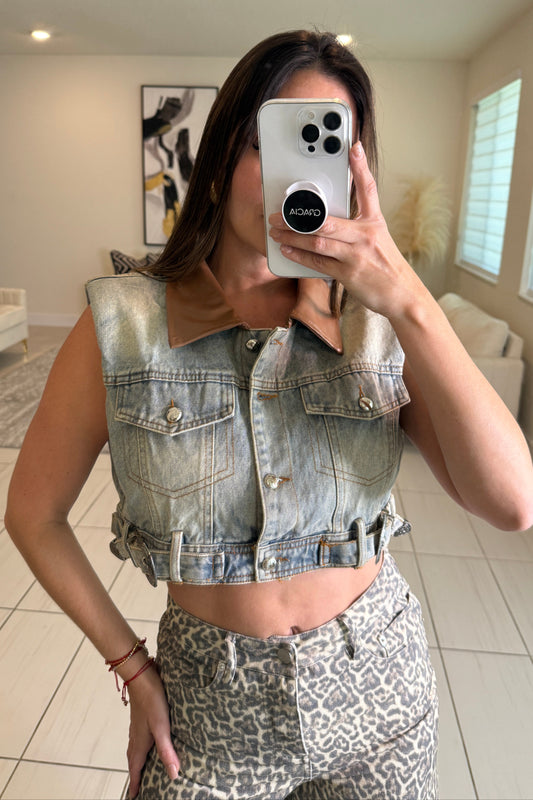Texan Contrast Denim CropTop Jacket