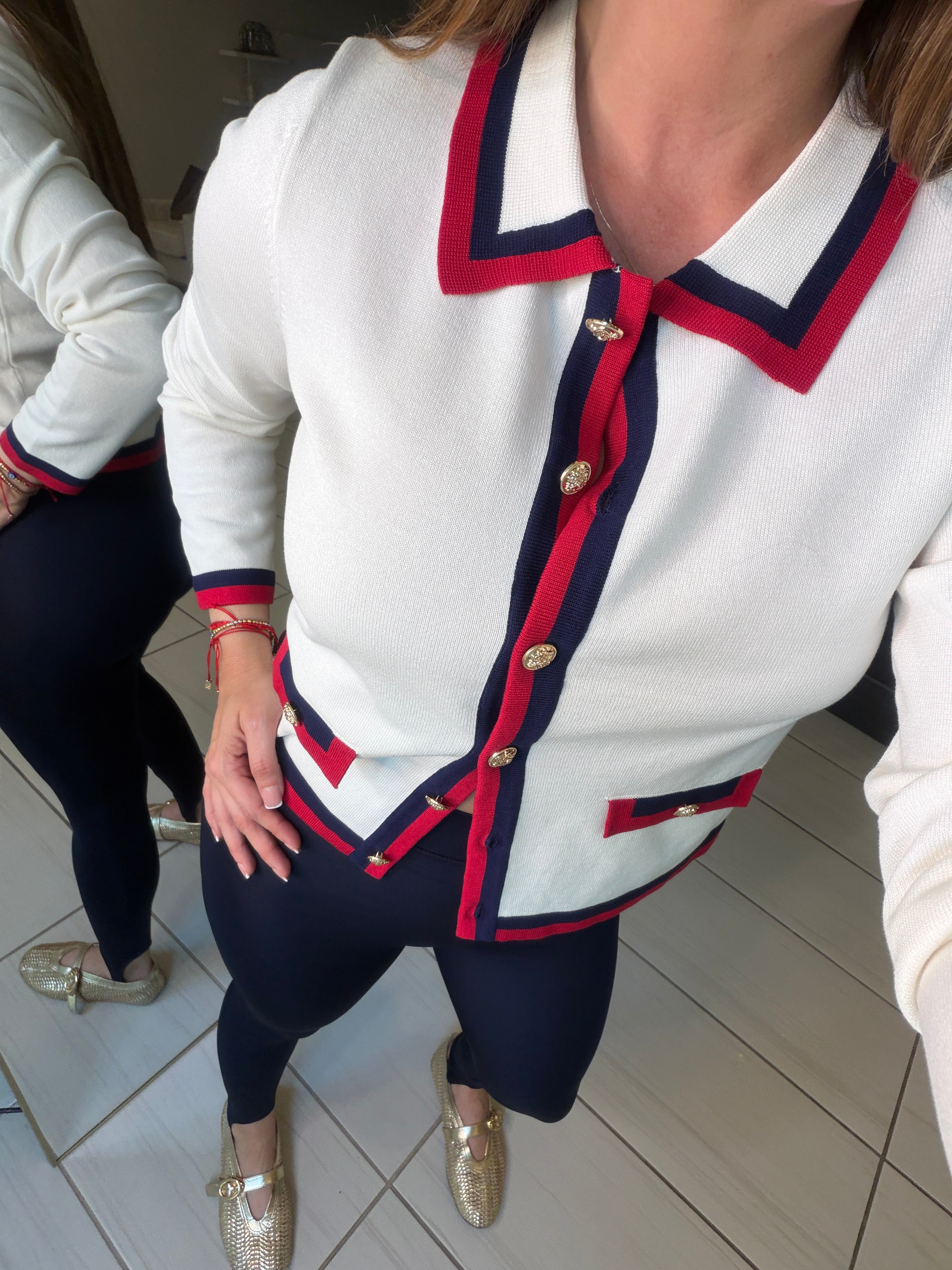 Marine Stripes Knit White Top