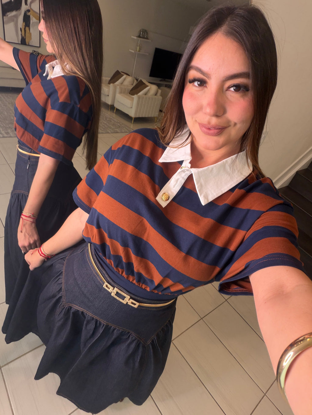 Sweet Stripes Brown and Blue Top