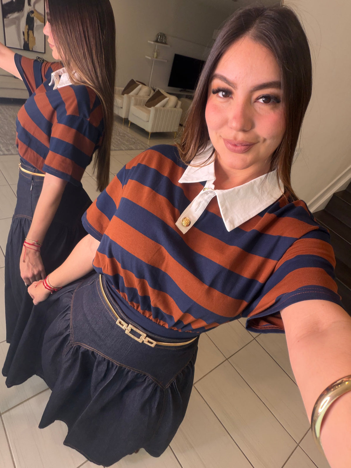 Sweet Stripes Brown and Blue Top